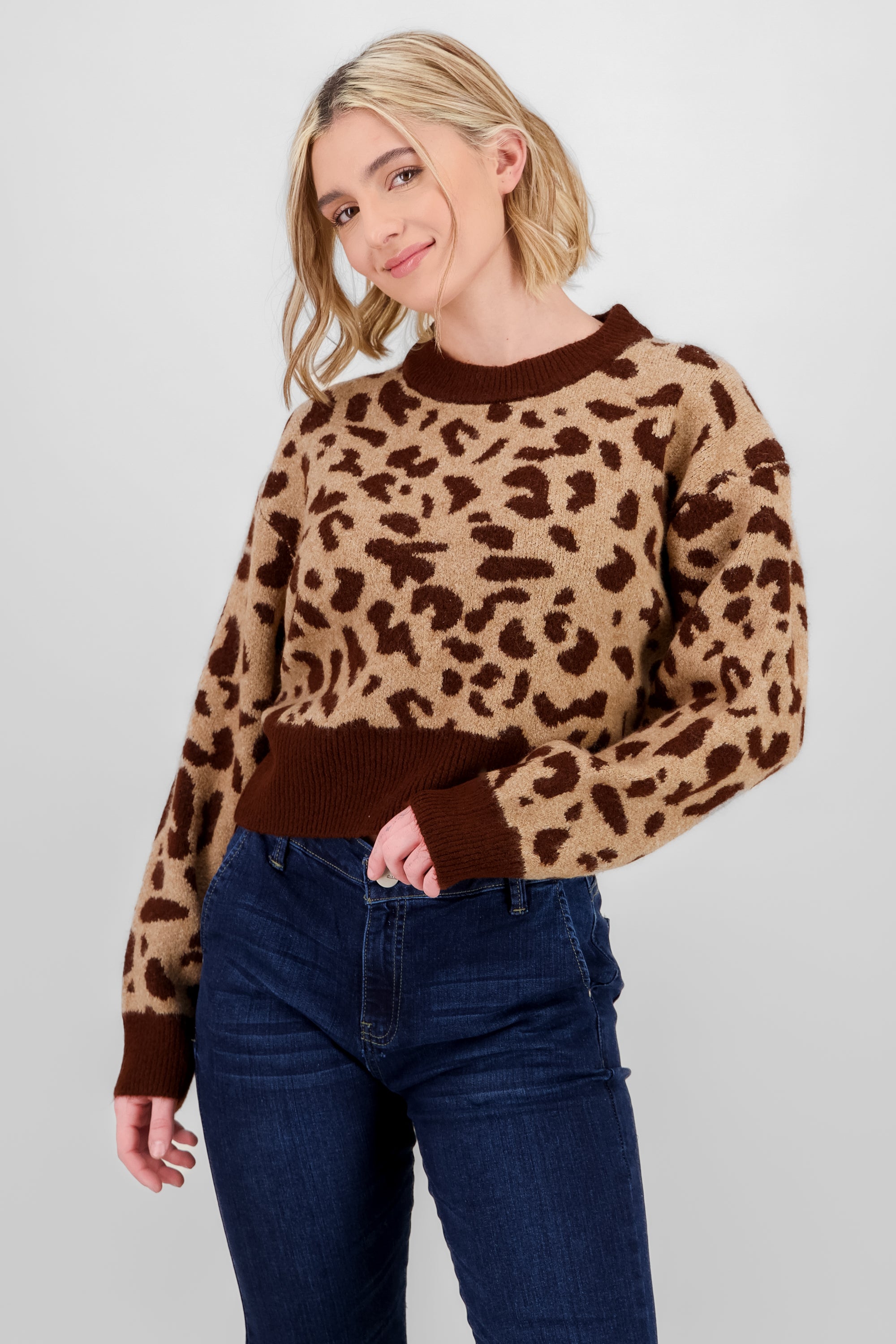 Sueter suave de animal print CAFE COMBO