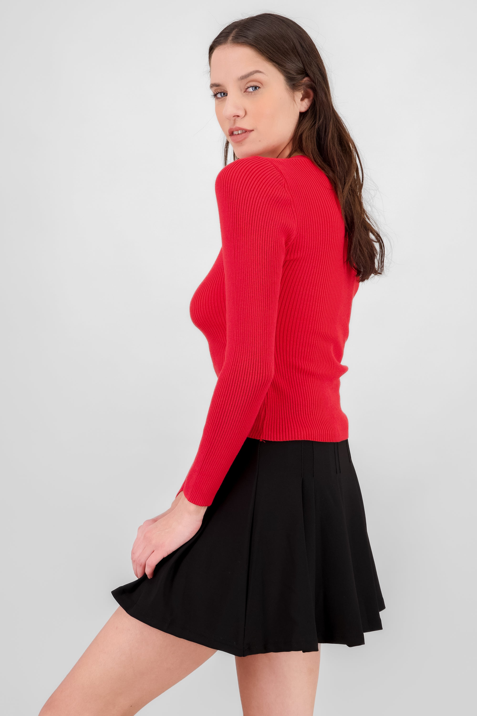 Sueter tejido de cuello cuadrado liso ROJO