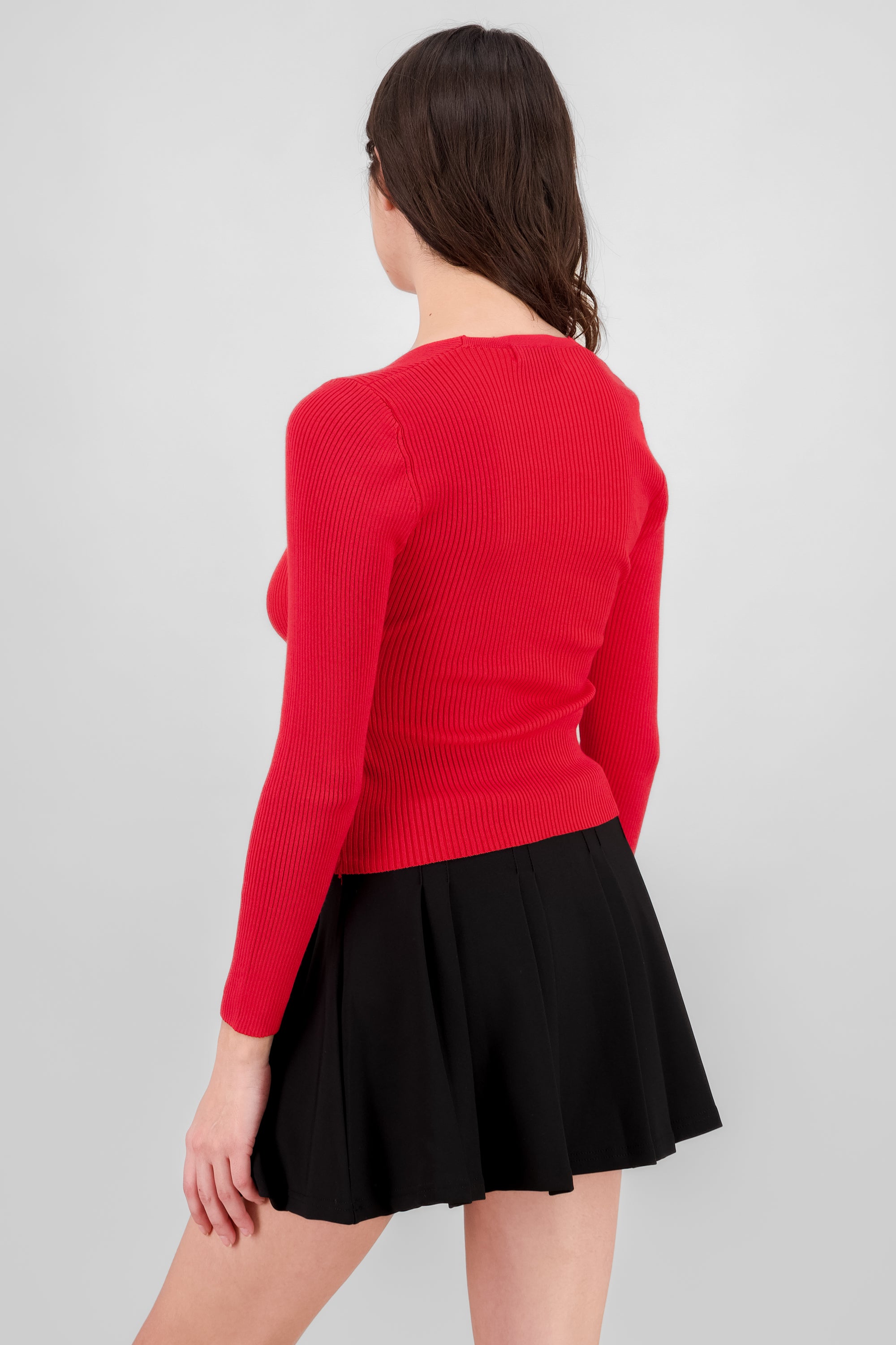 Sueter tejido de cuello cuadrado liso ROJO