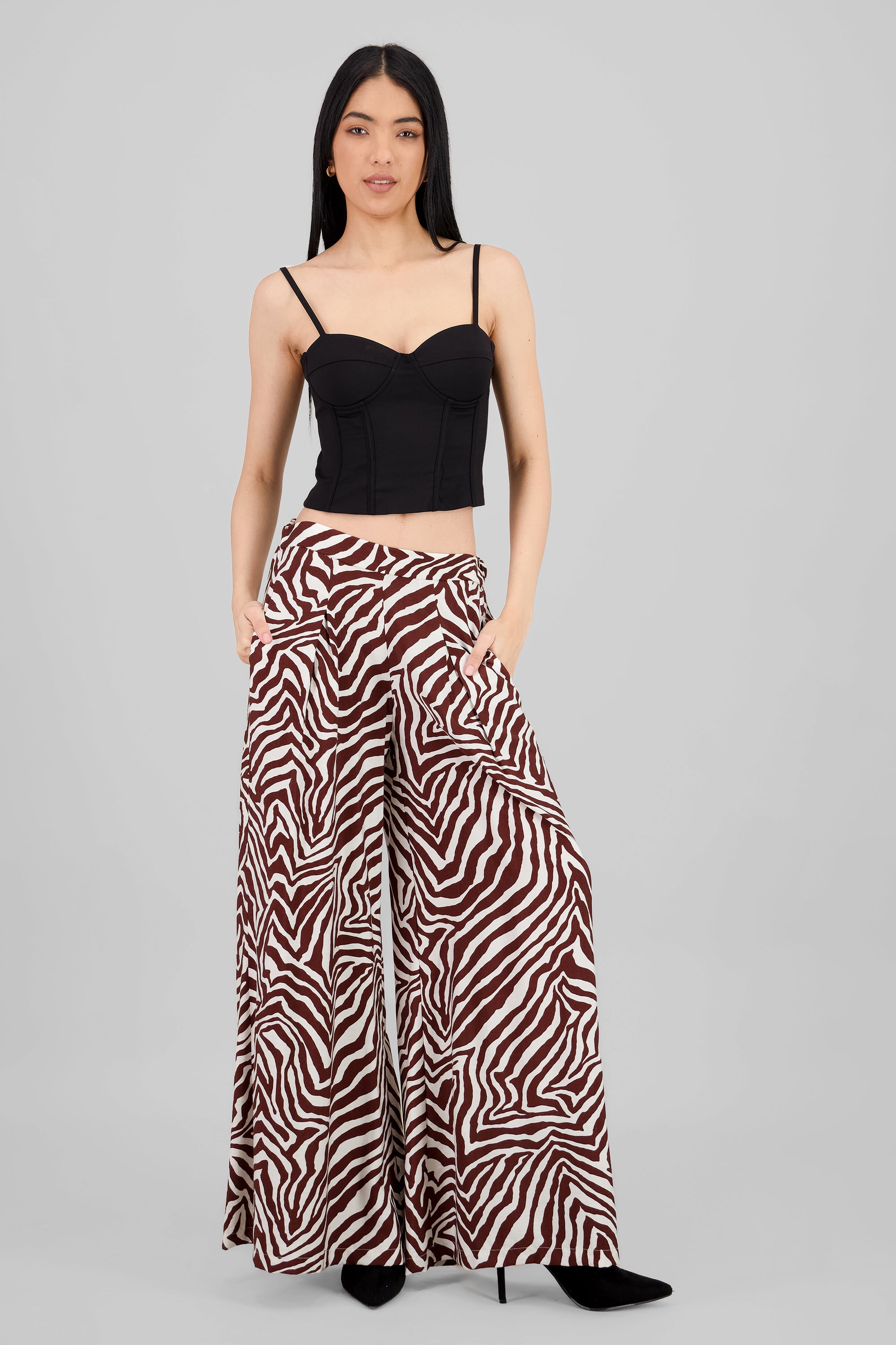 Pantalon amplio fluido animal print z CAFE COMBO