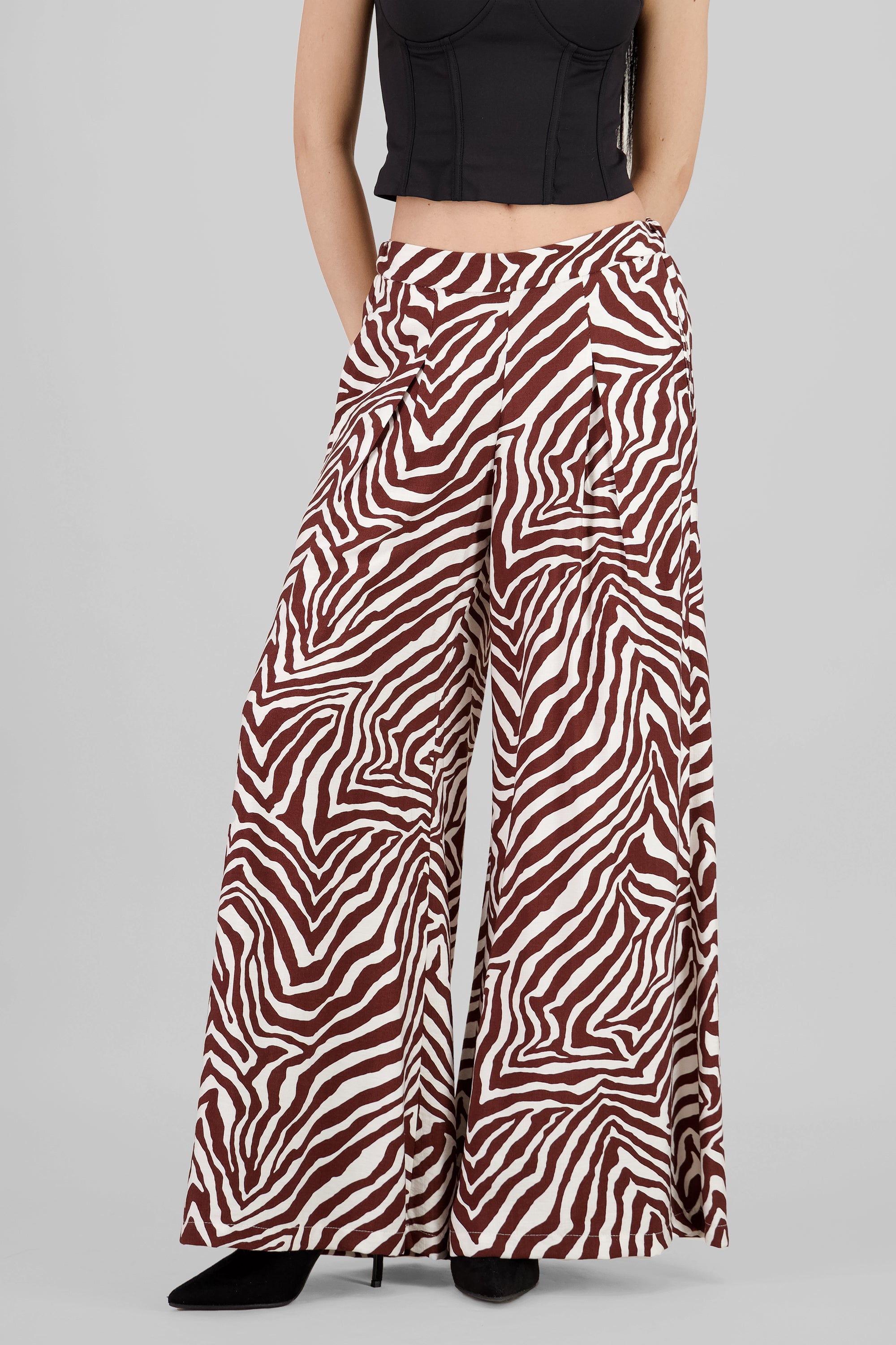 Pantalon amplio fluido animal print z CAFE COMBO