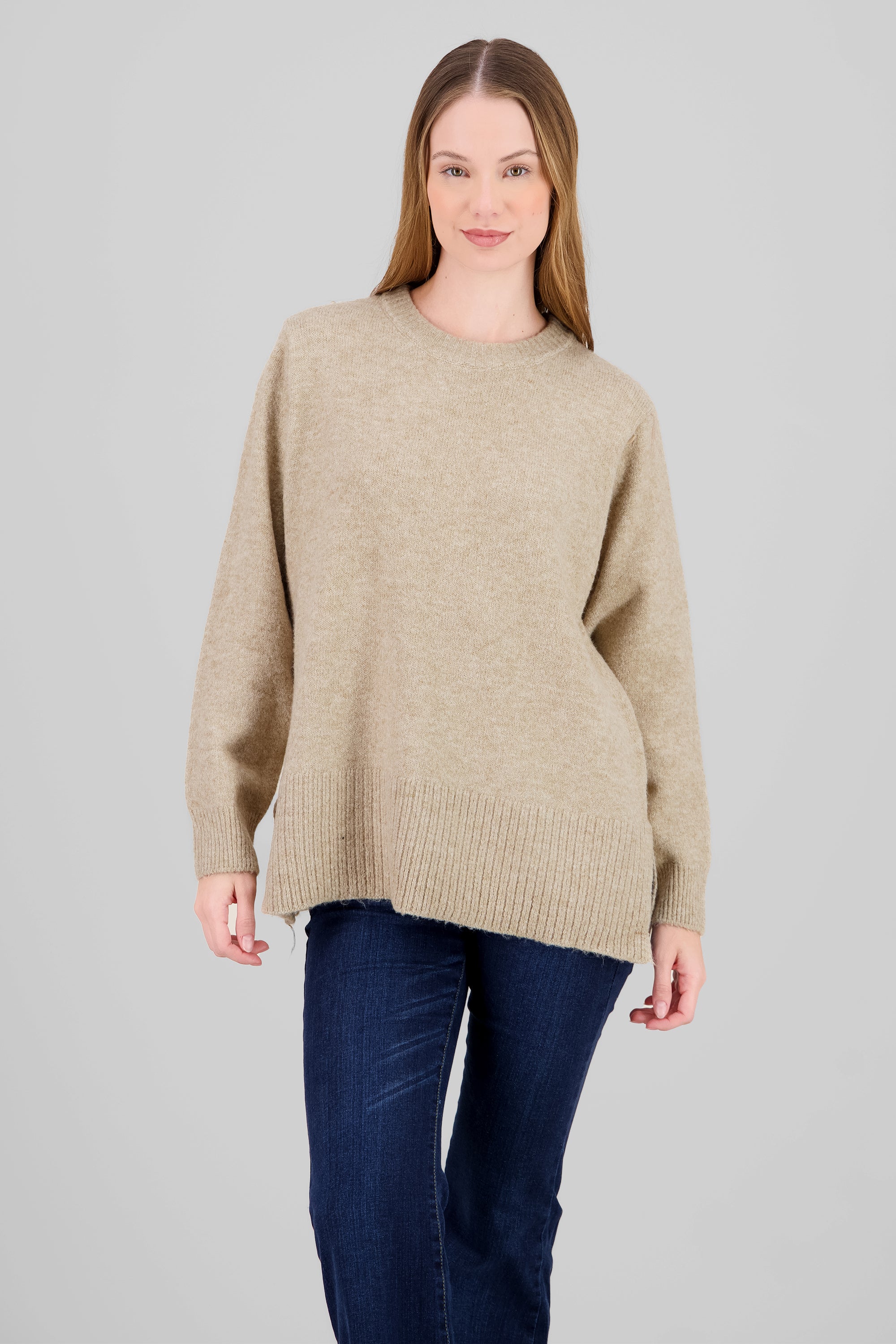 Sueter cuello redondo oversized liso TAUPE