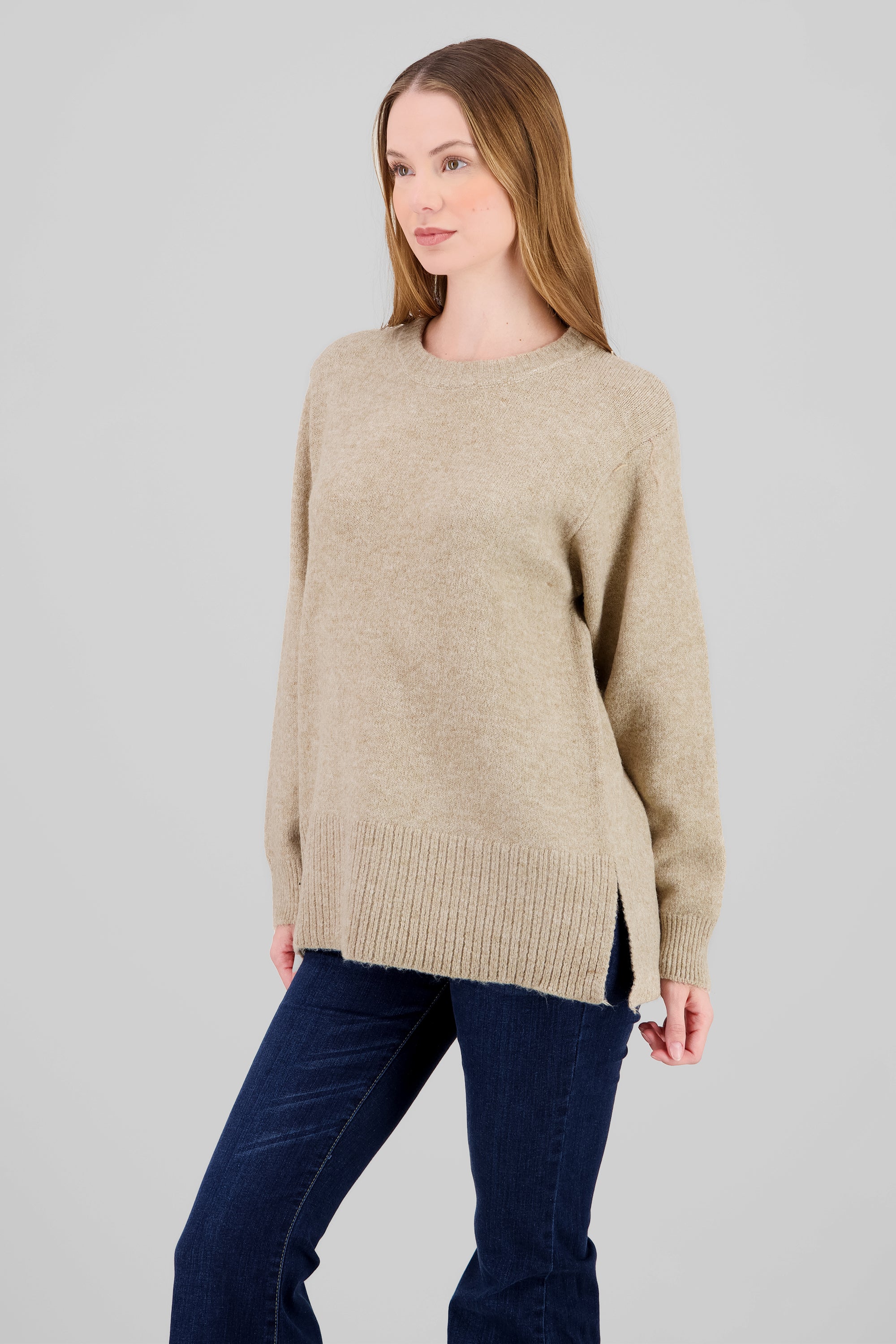 Sueter cuello redondo oversized liso TAUPE