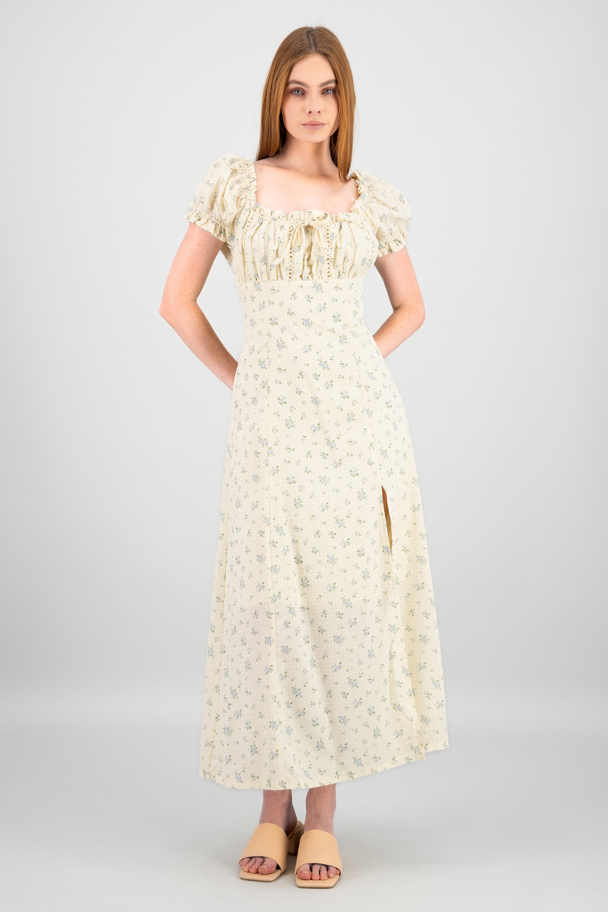 Vestido maxi estampado flores BLANCO COMBO