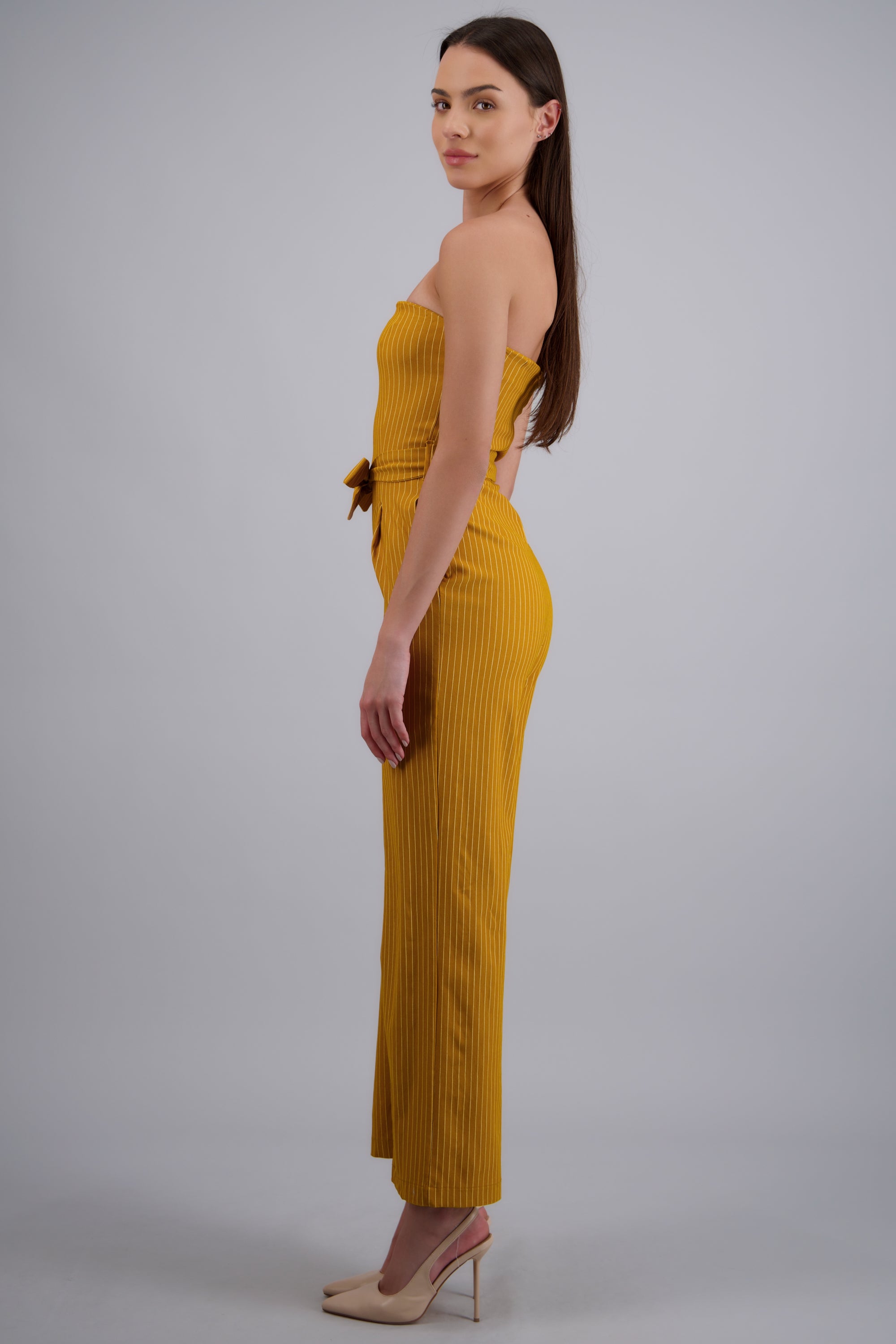 JUMPSUIT STRAPPLES RAYAS DET LASO MOSTAZA