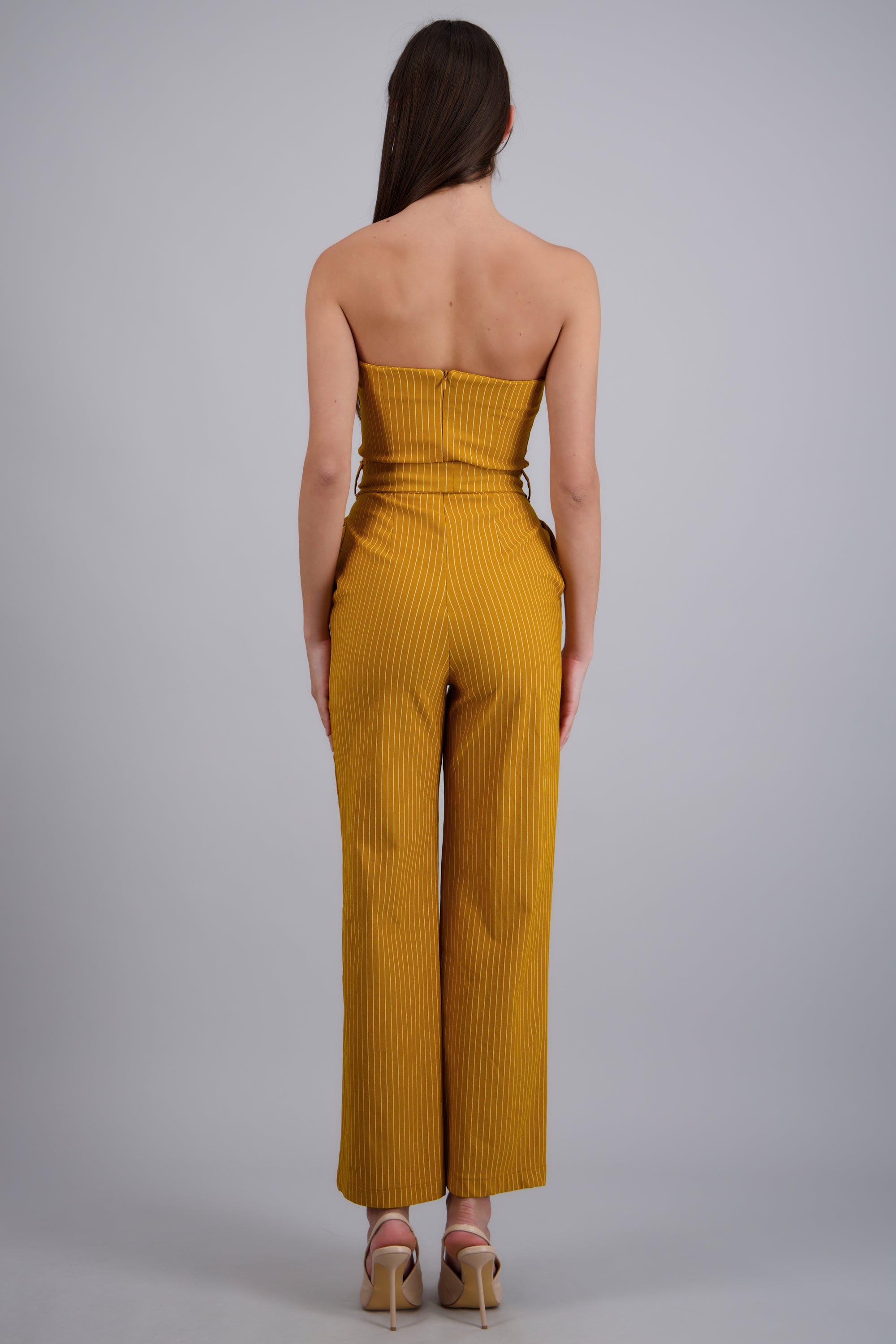 JUMPSUIT STRAPPLES RAYAS DET LASO MOSTAZA