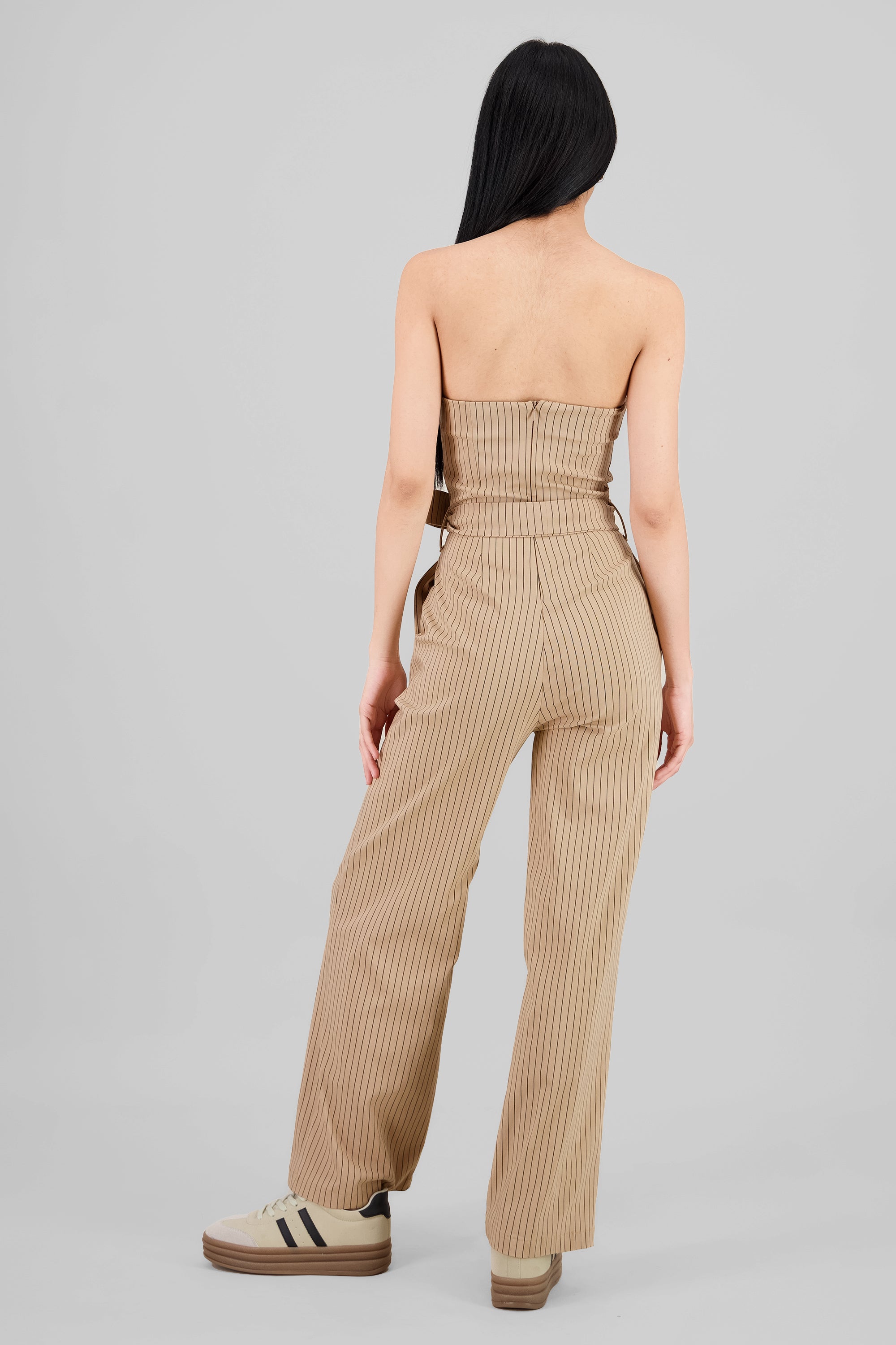 Jumpsuit strapples rayas detalle laso BEIGE