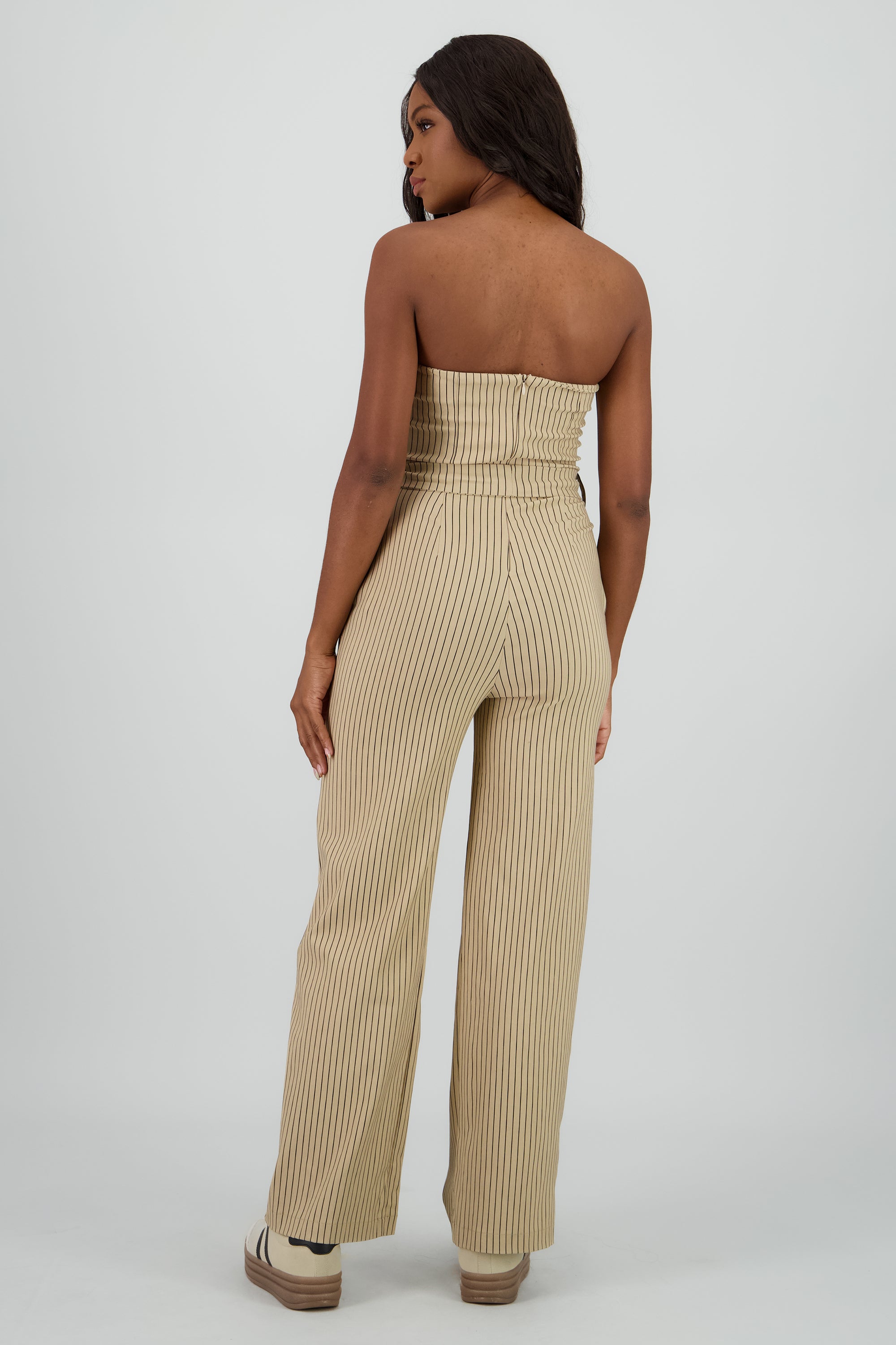 Jumpsuit strapples rayas detalle laso BEIGE