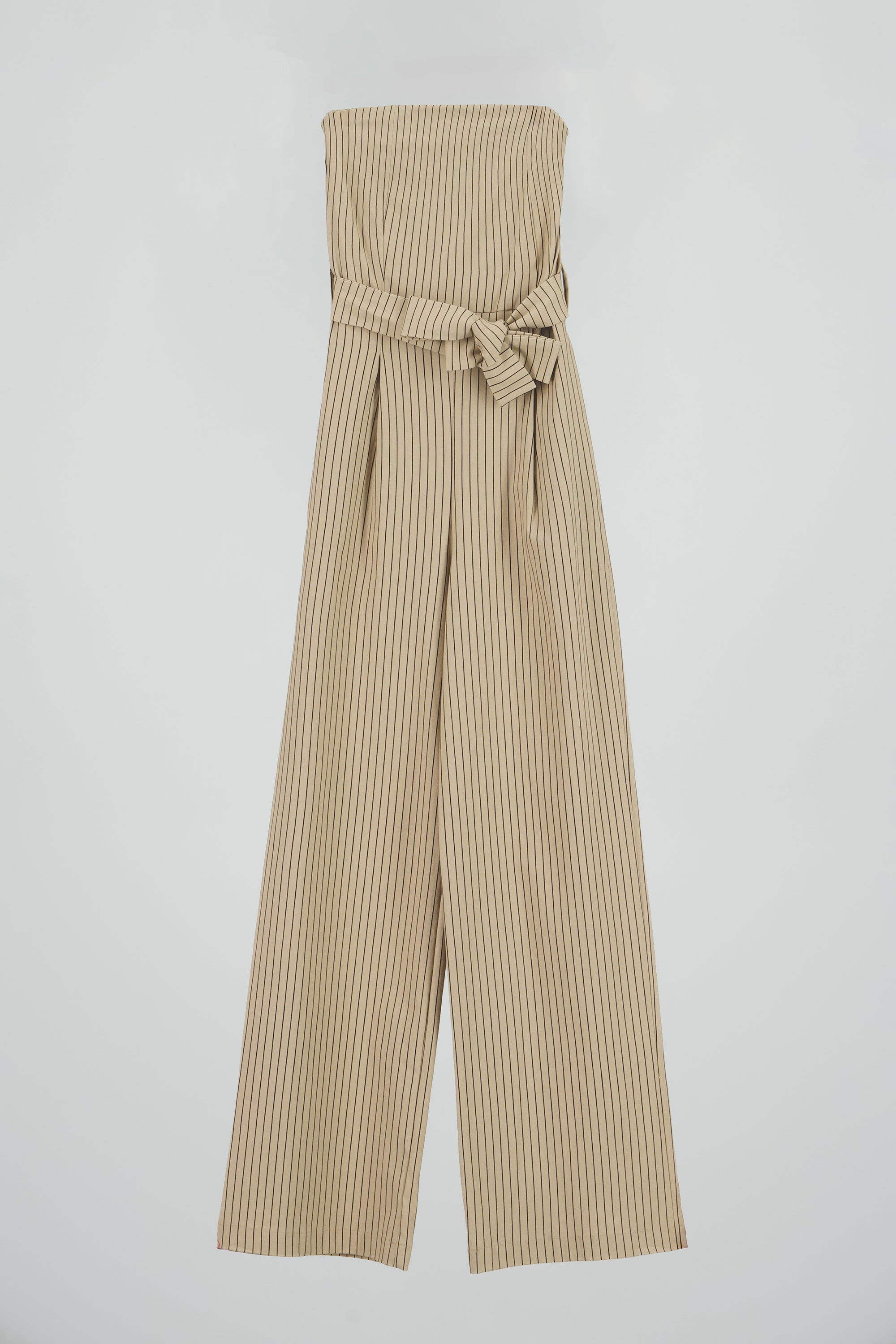 Jumpsuit strapples rayas detalle laso BEIGE