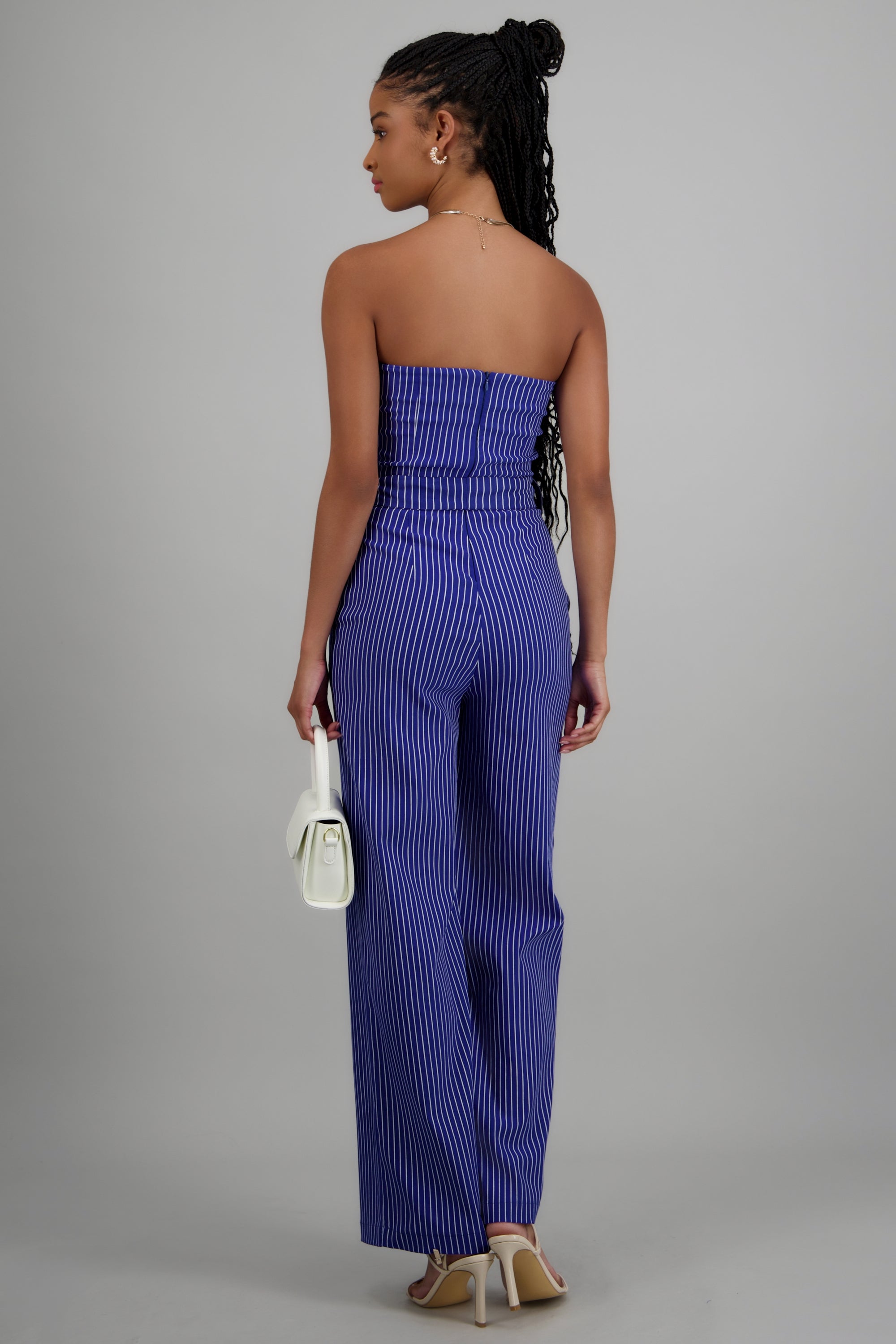 Jumpsuit strapless rayas detalle laso AZUL REY