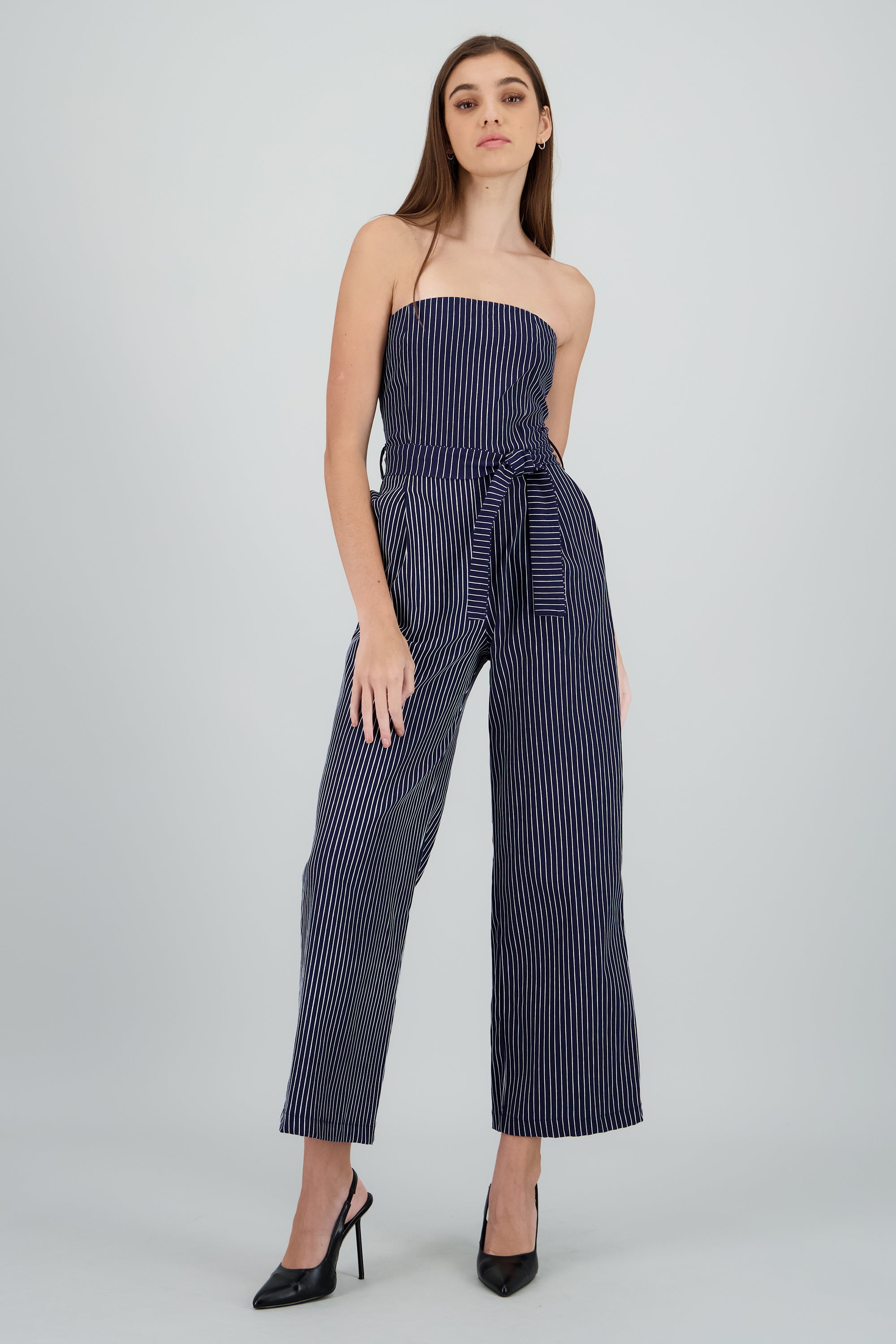 Jumpsuit strapples rayas detalle laso MARINO COMBO