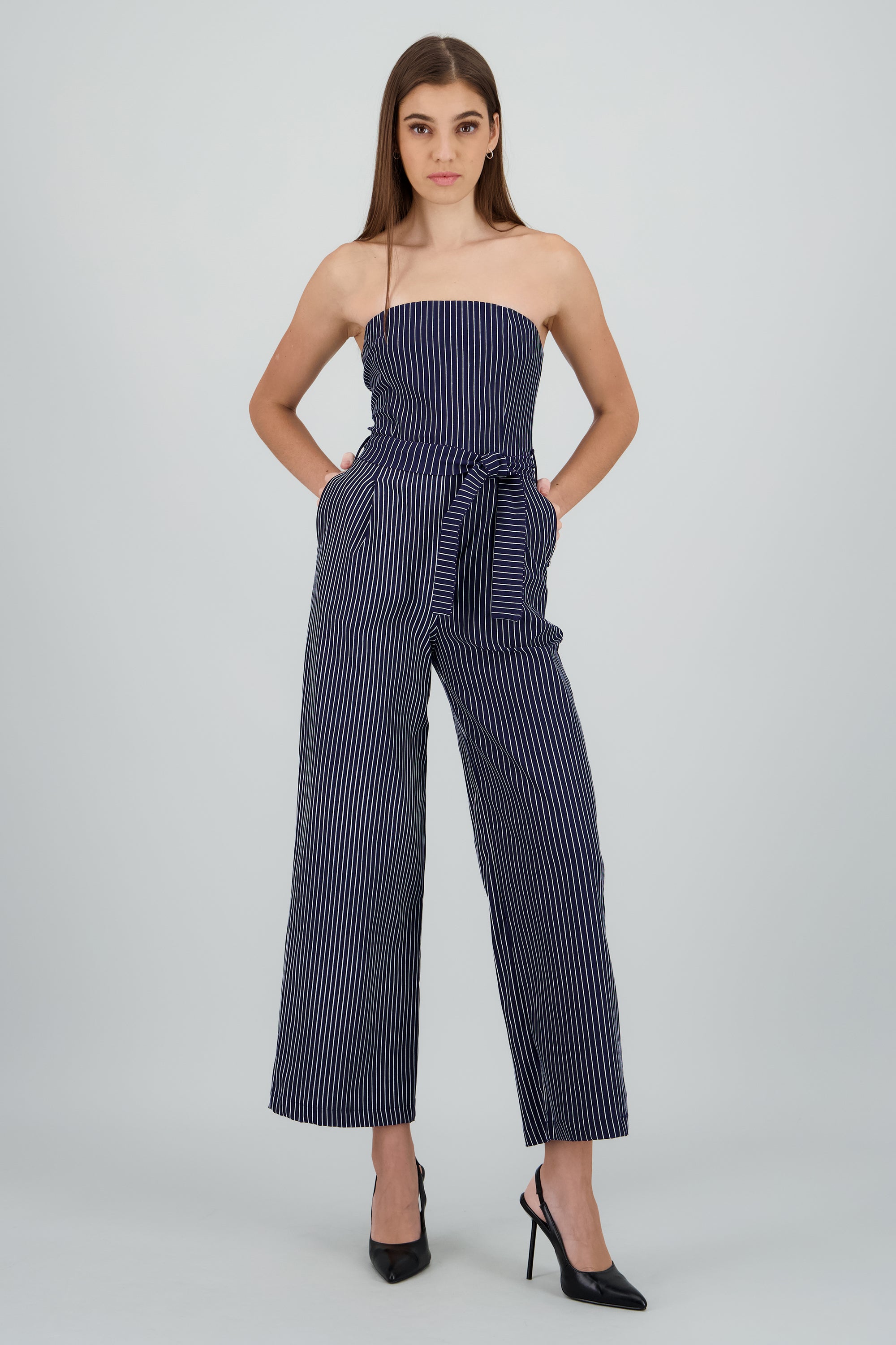 Jumpsuit strapples rayas detalle laso MARINO COMBO