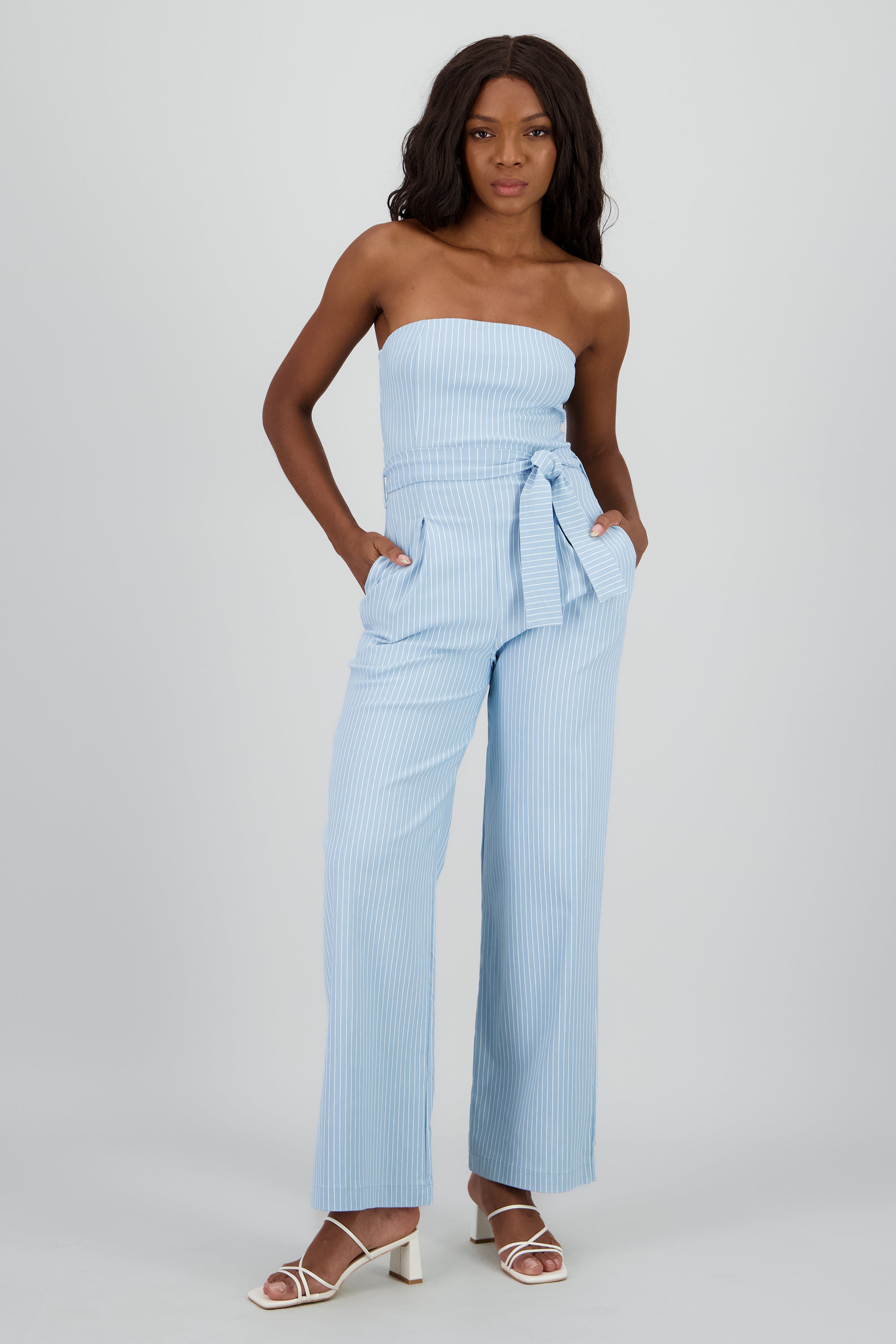 Jumpsuit strapples rayas detalle laso AZUL COMBO