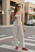 Jumpsuit strapless rayas detalle laso