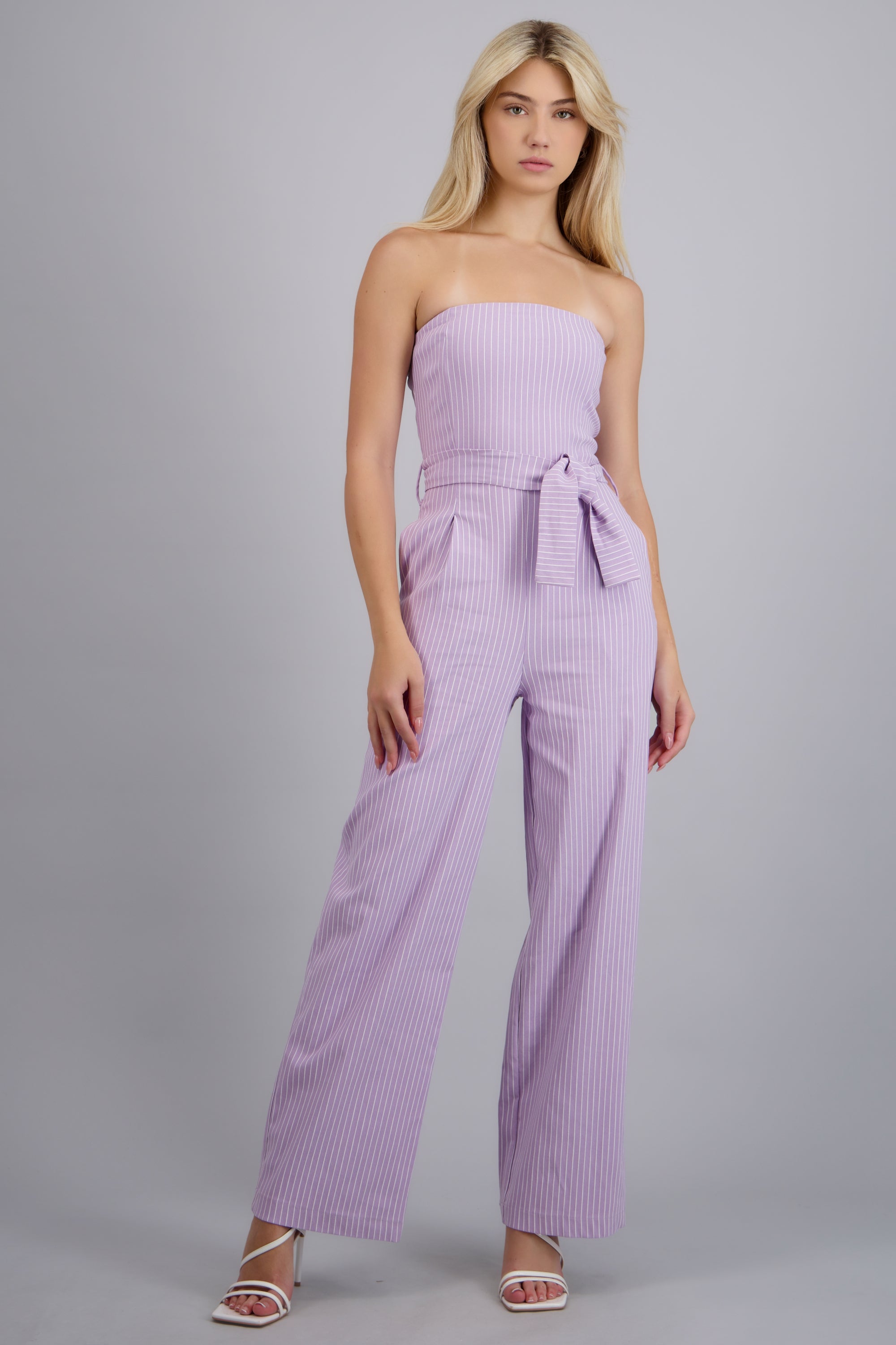 Jumpsuit strapless rayas detalle laso LILA
