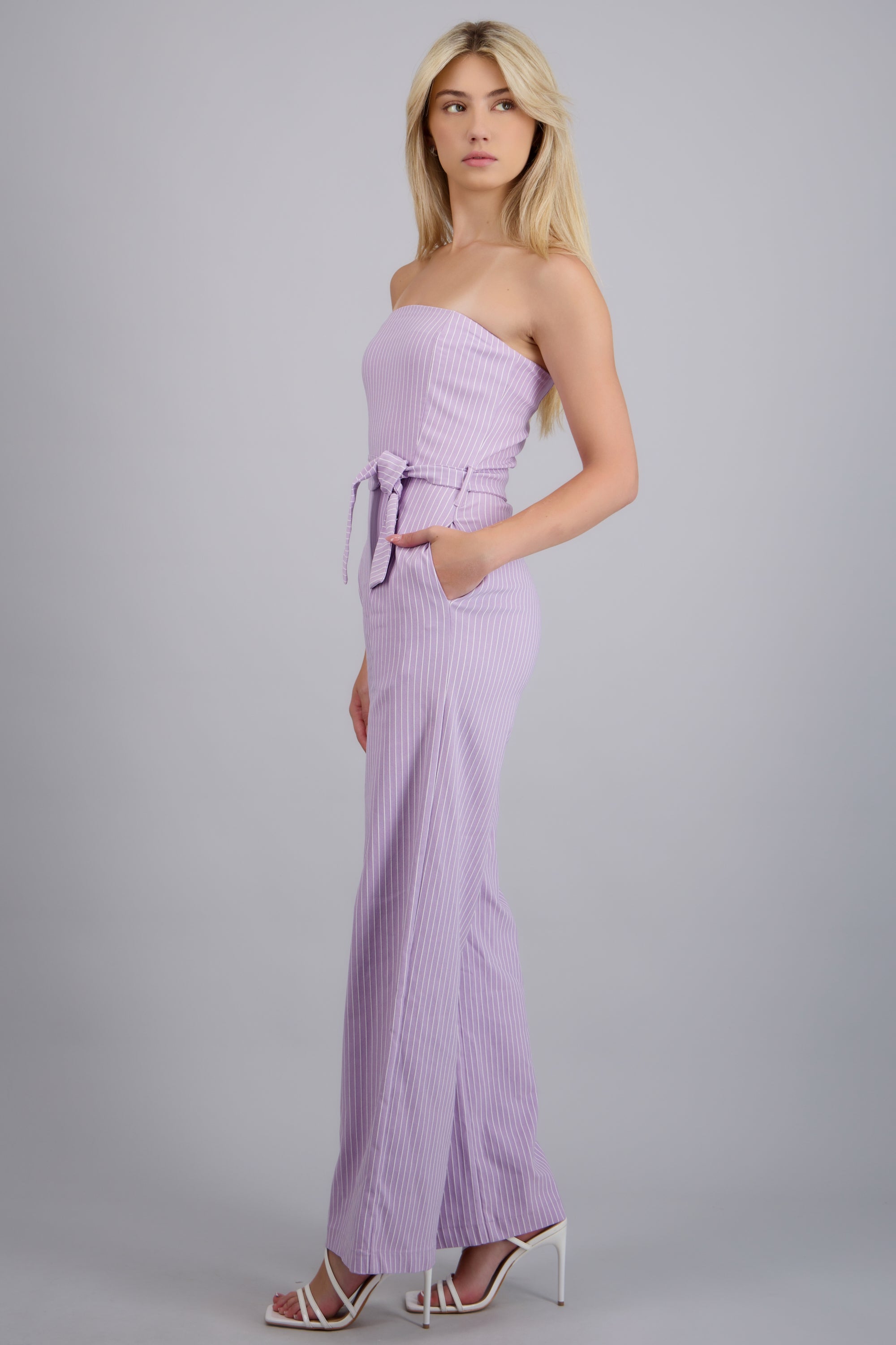 Jumpsuit strapless rayas detalle laso LILA