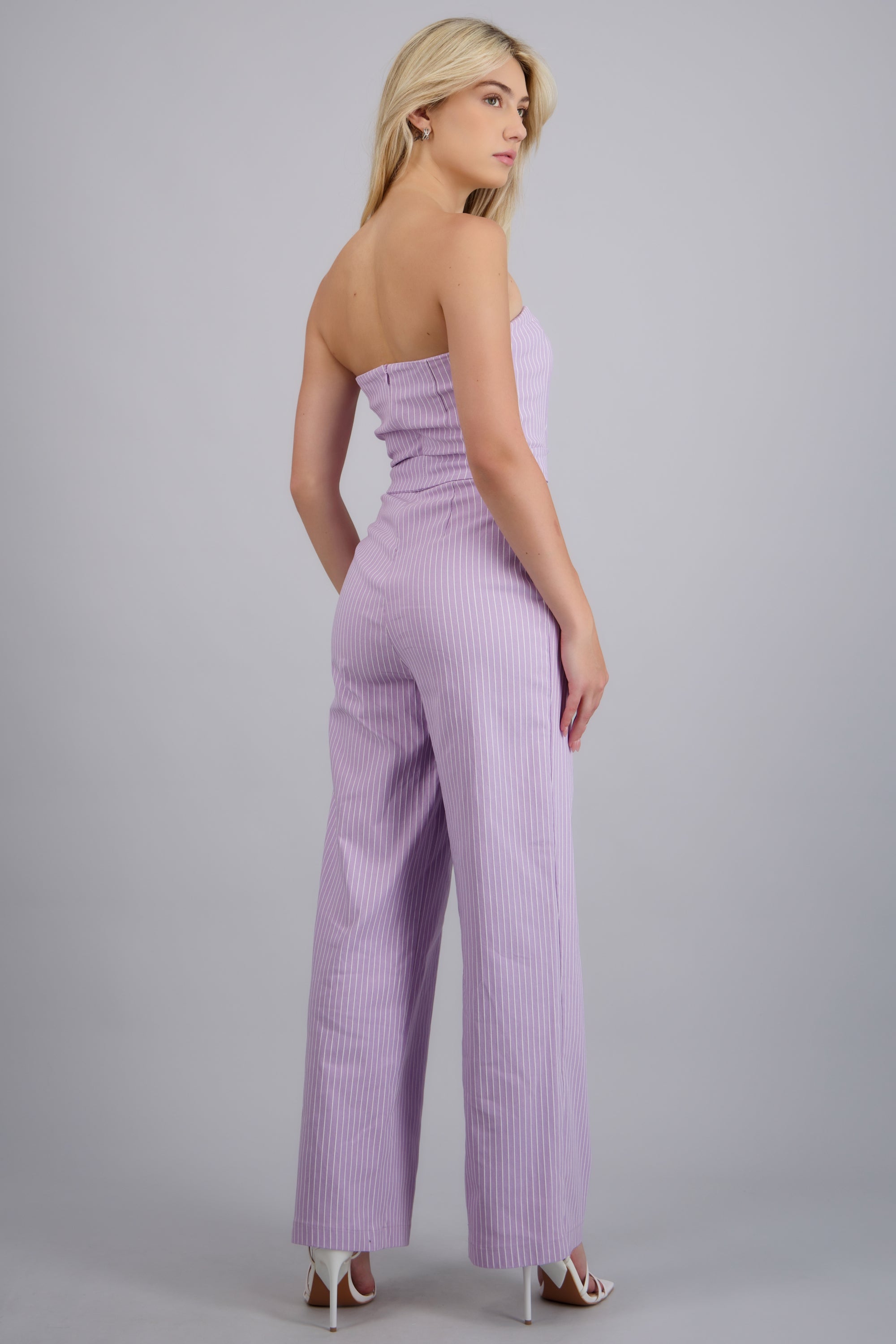 Jumpsuit strapless rayas detalle laso LILA