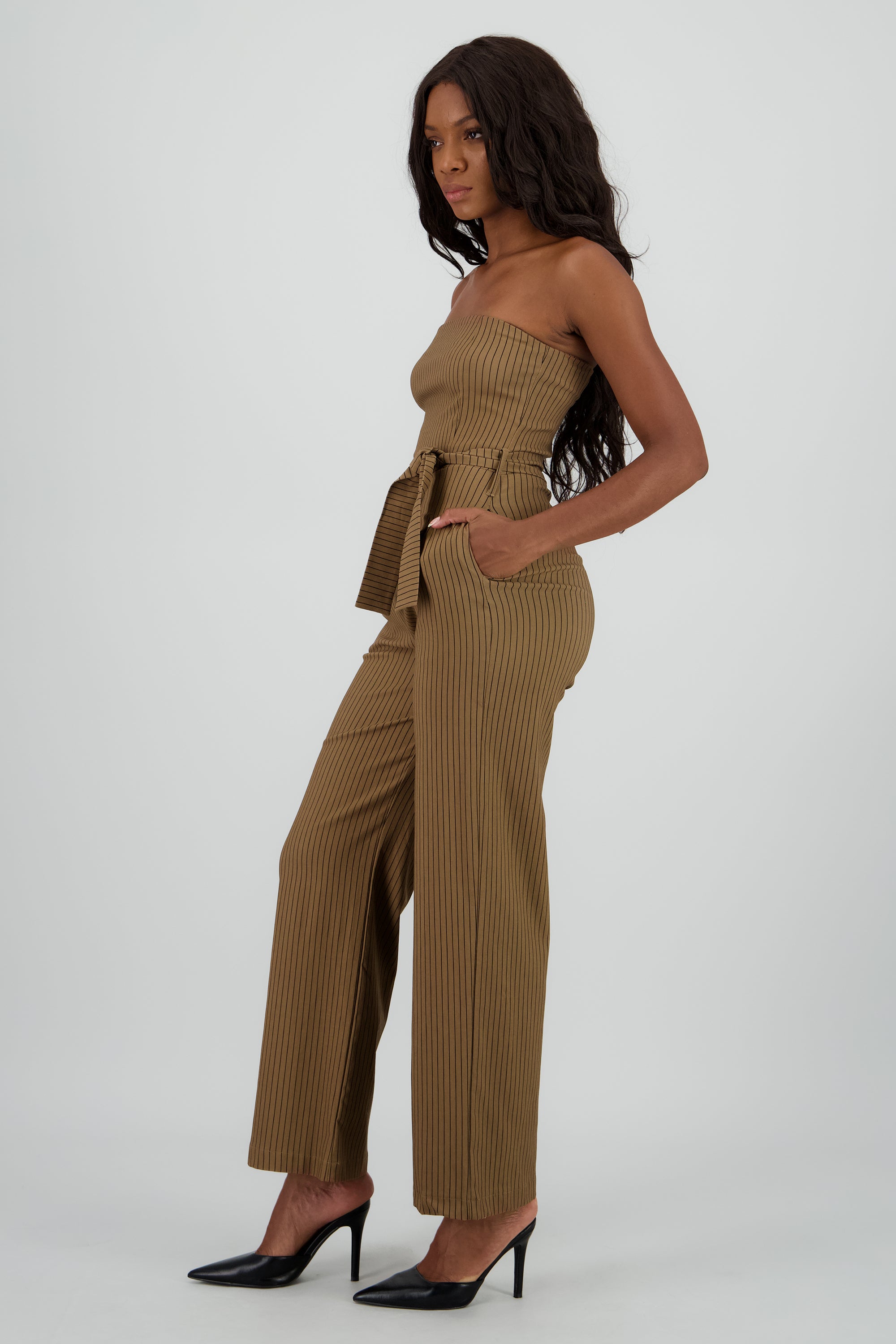 Jumpsuit strapples rayas detalle laso CAFE