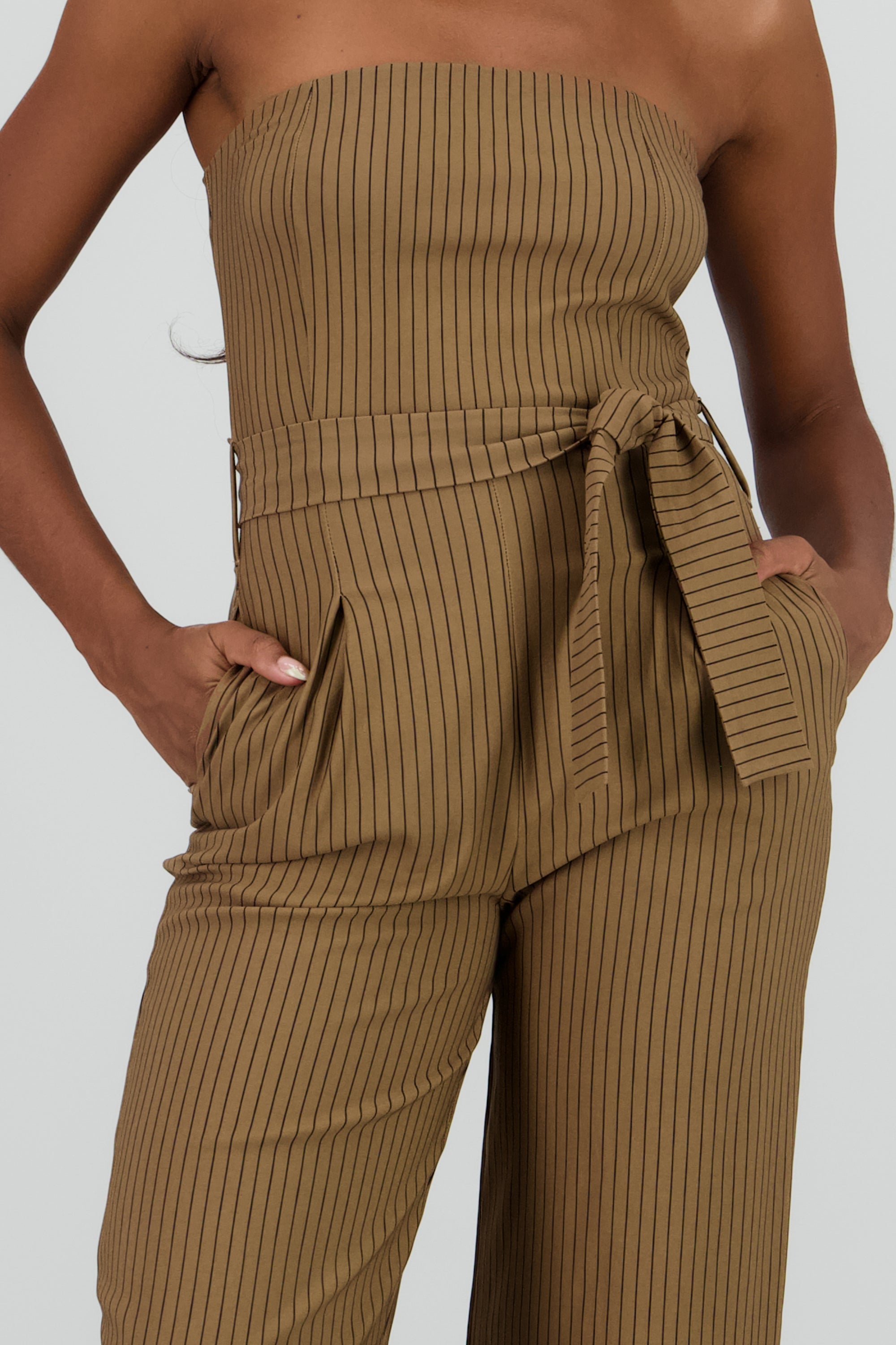 Jumpsuit strapples rayas detalle laso CAFE