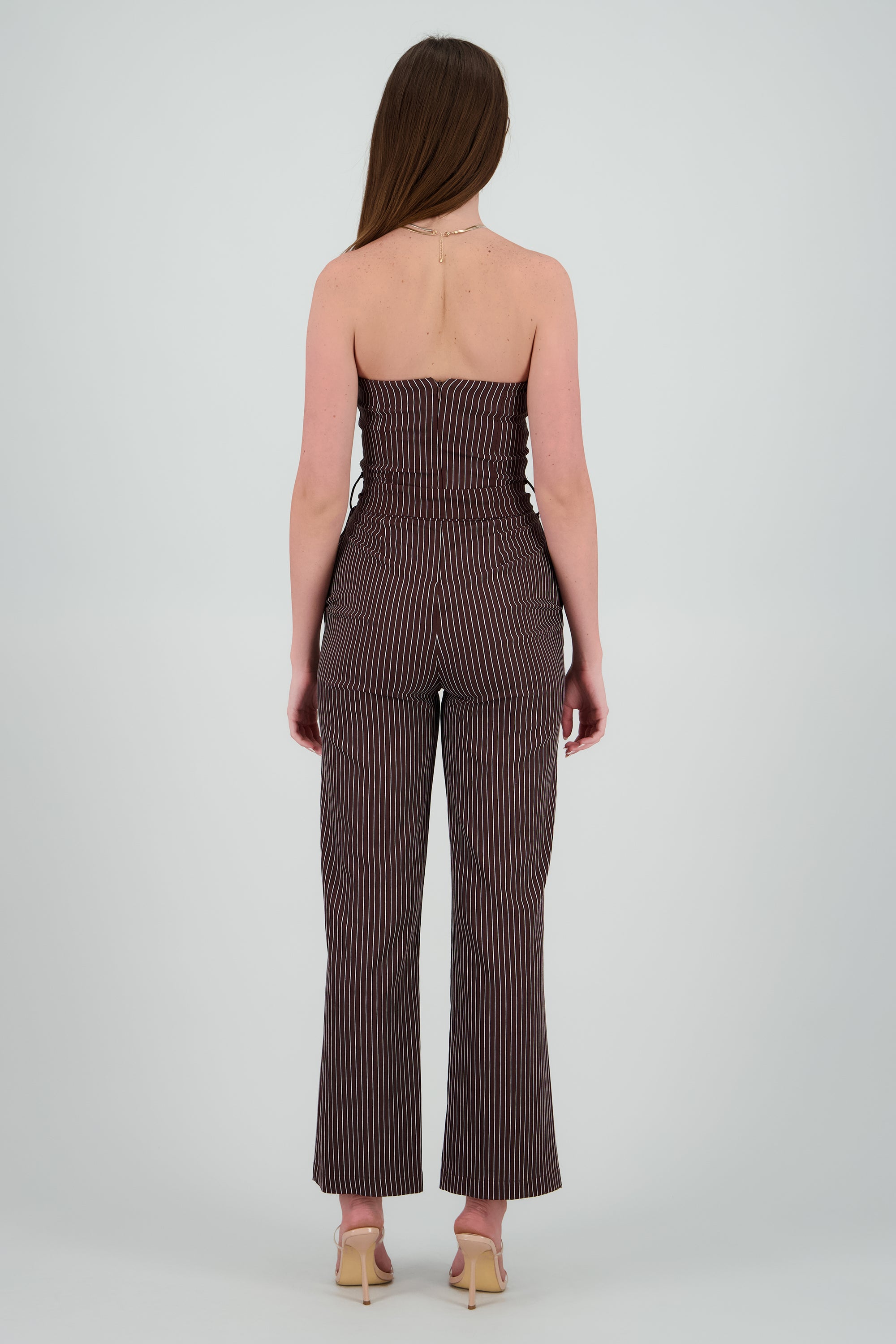 Jumpsuit strapples rayas detalle laso CHOCOLATE