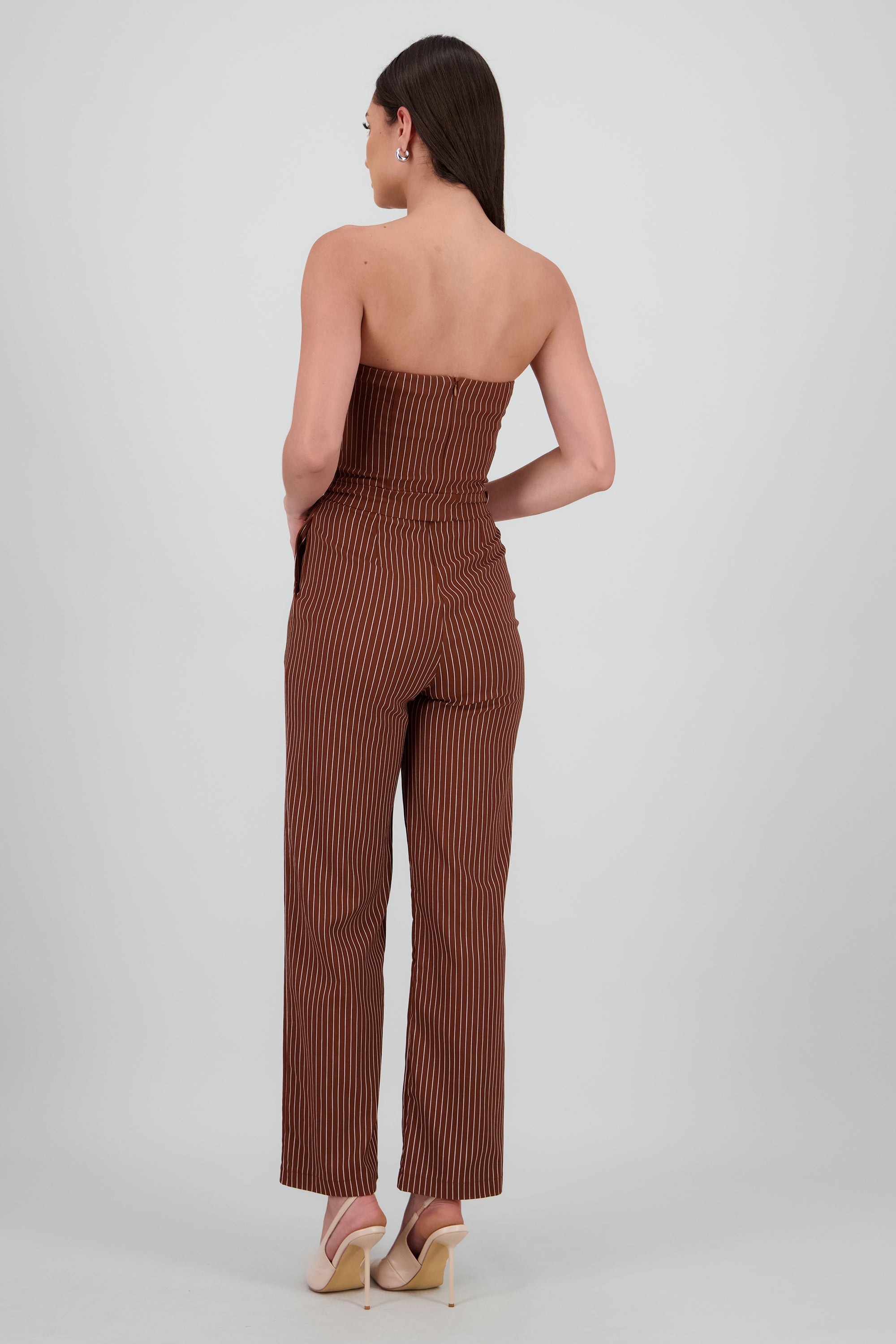Jumpsuit strapples rayas detalle laso CAFE COMBO