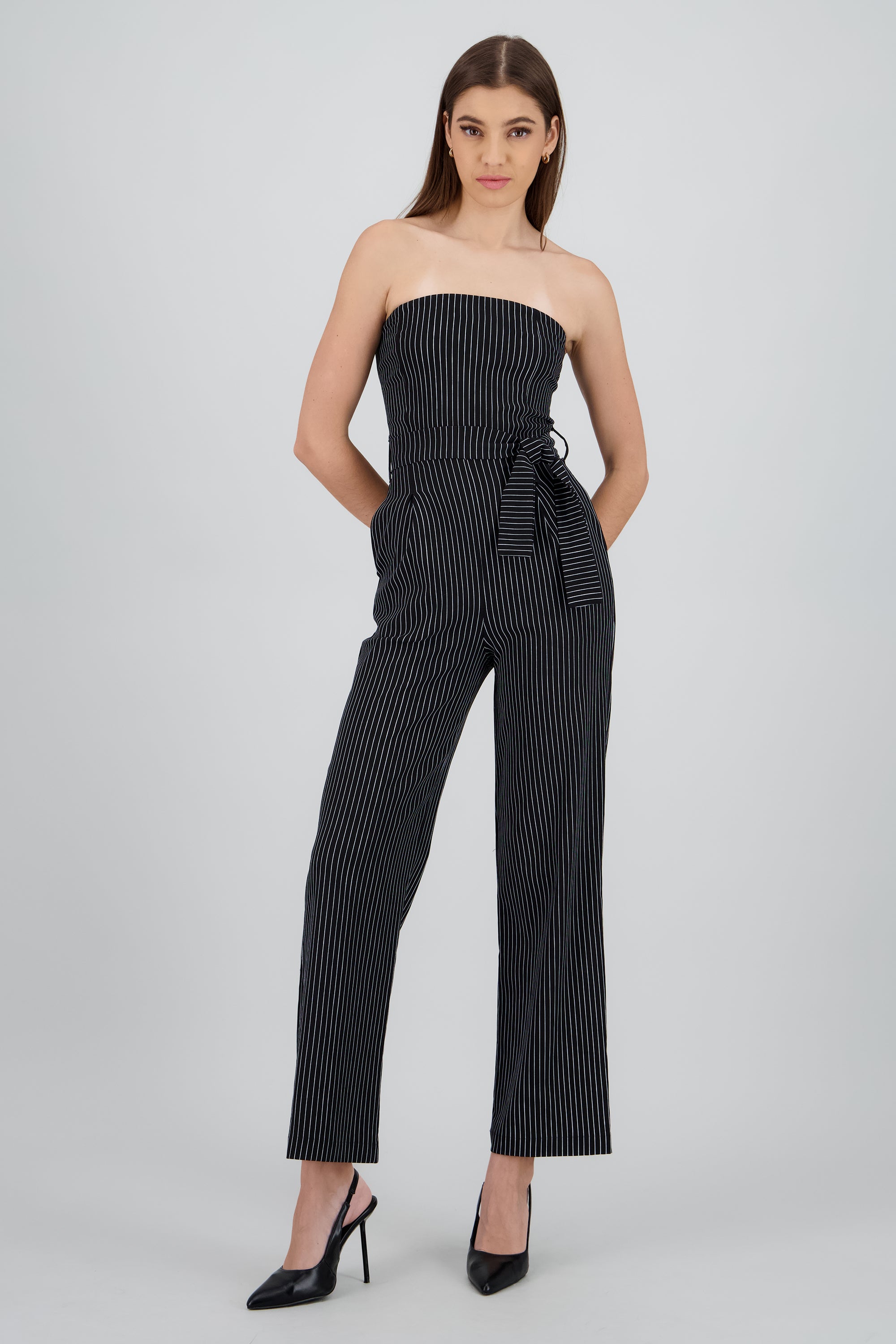 Jumpsuit strapples rayas detalle laso NEGRO COMBO