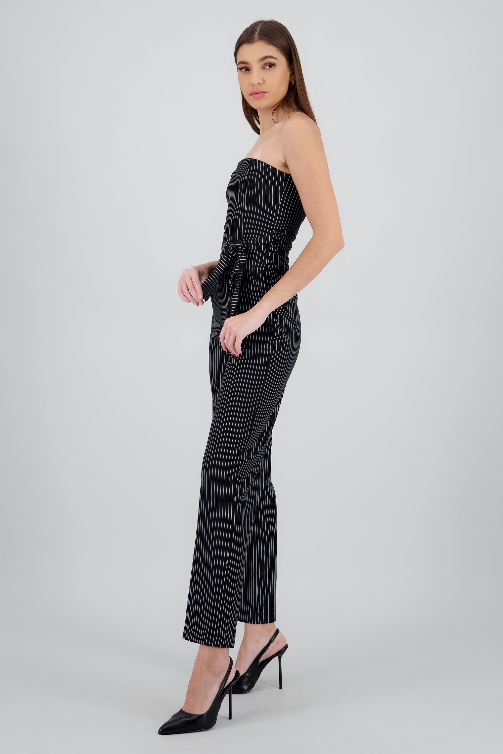 Jumpsuit strapples rayas detalle laso NEGRO COMBO