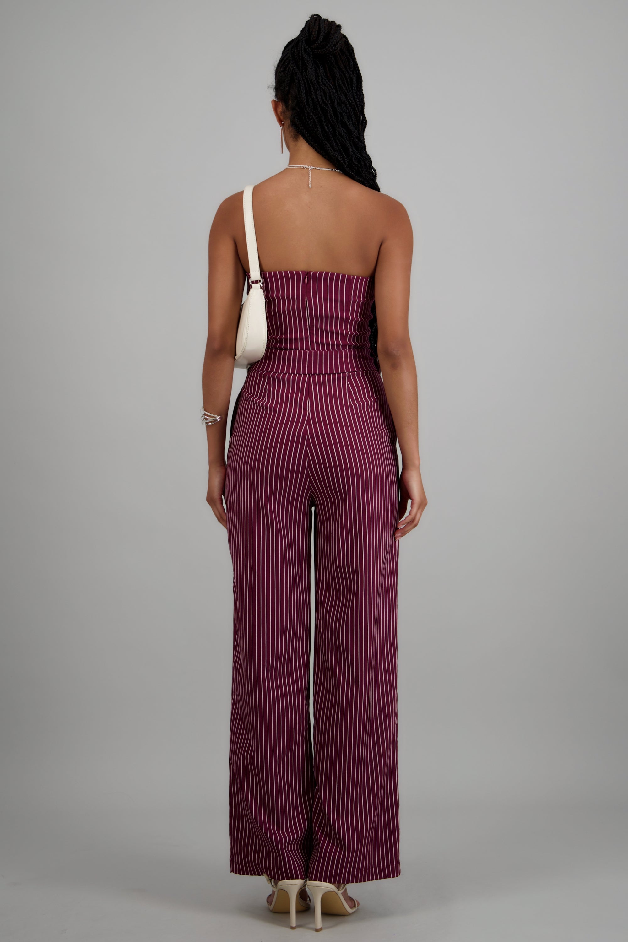 Jumpsuit strapless rayas detalle laso VINO