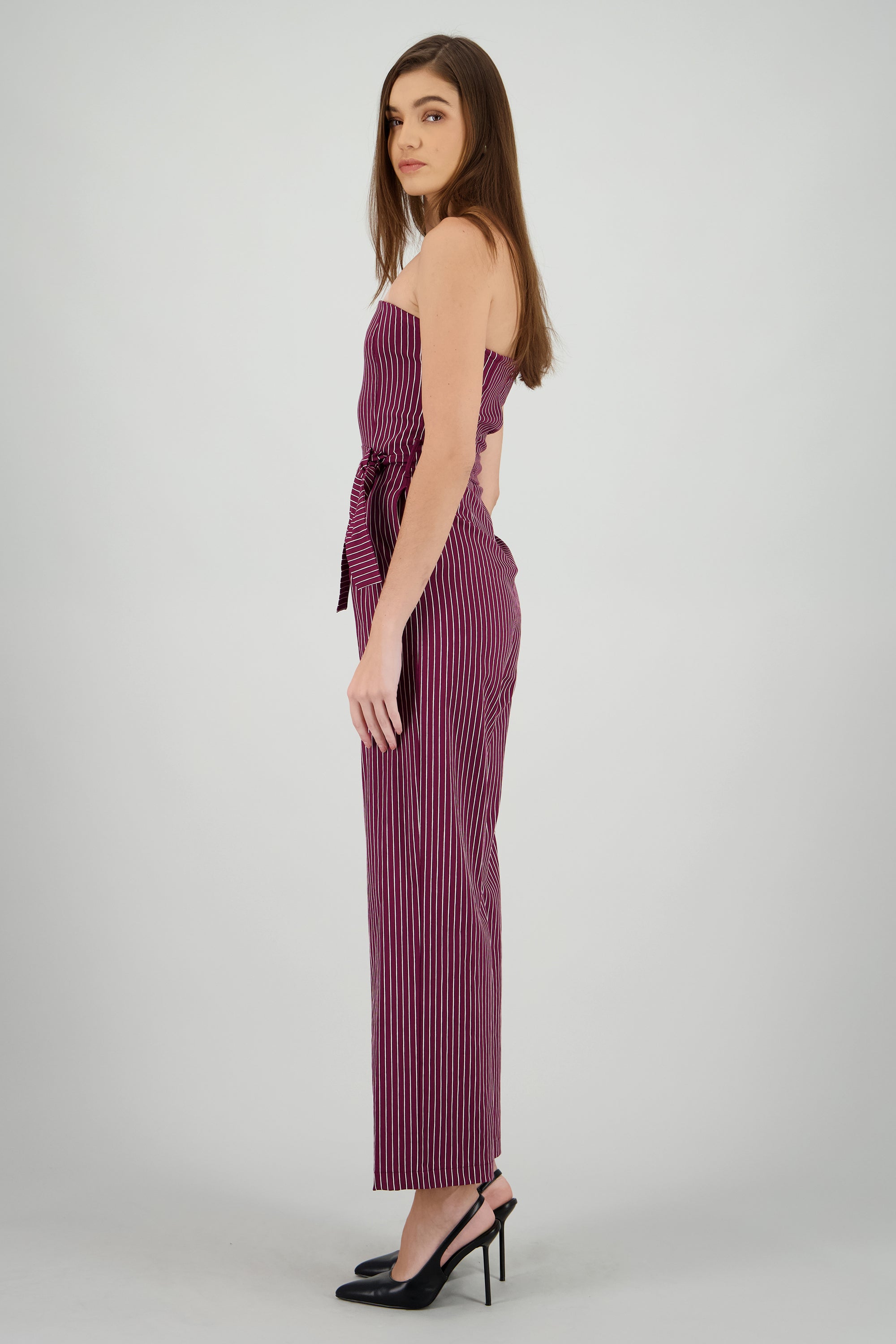 Jumpsuit strapples rayas detalle laso VINO COMBO
