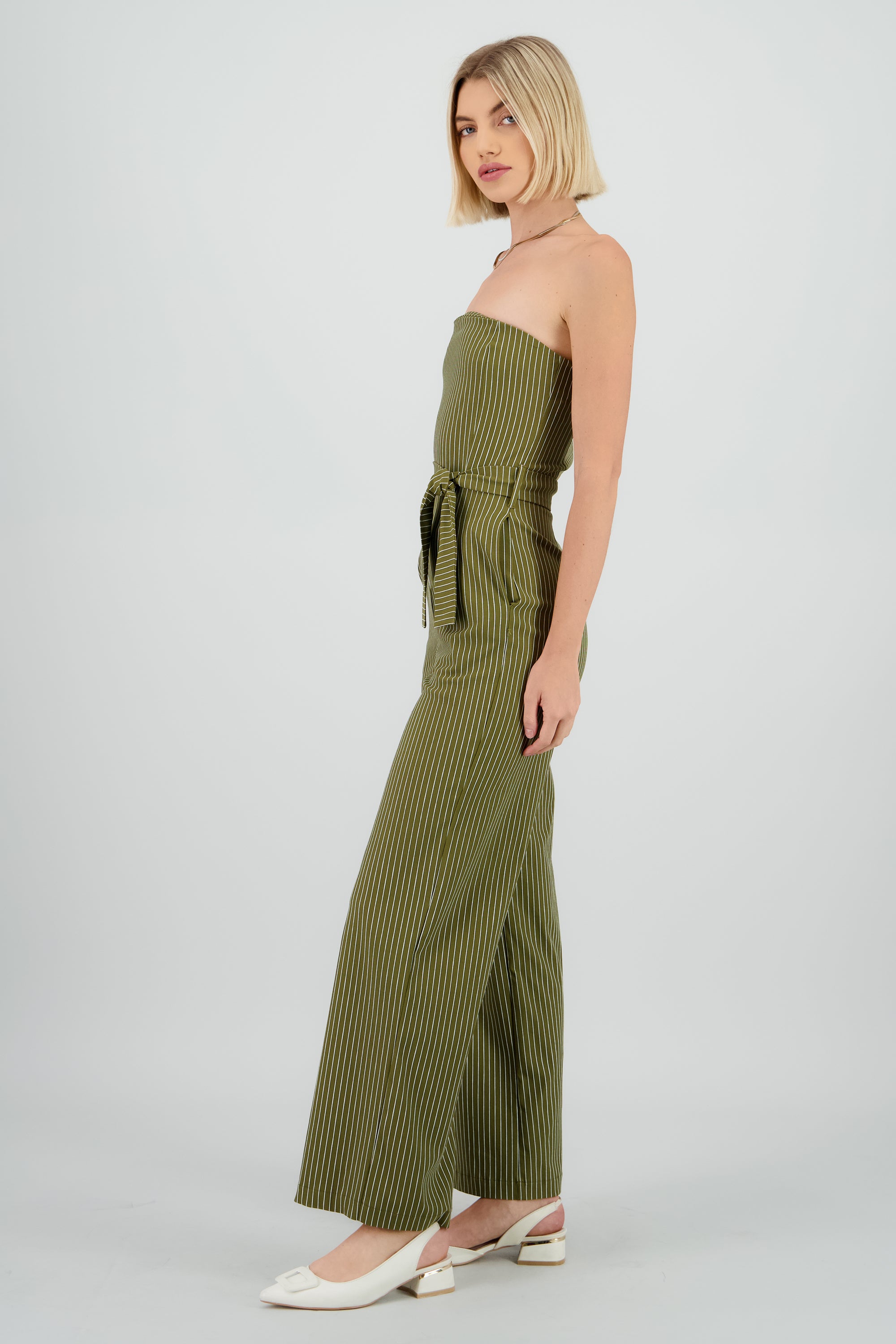 Jumpsuit strapples rayas detalle laso OLIVO