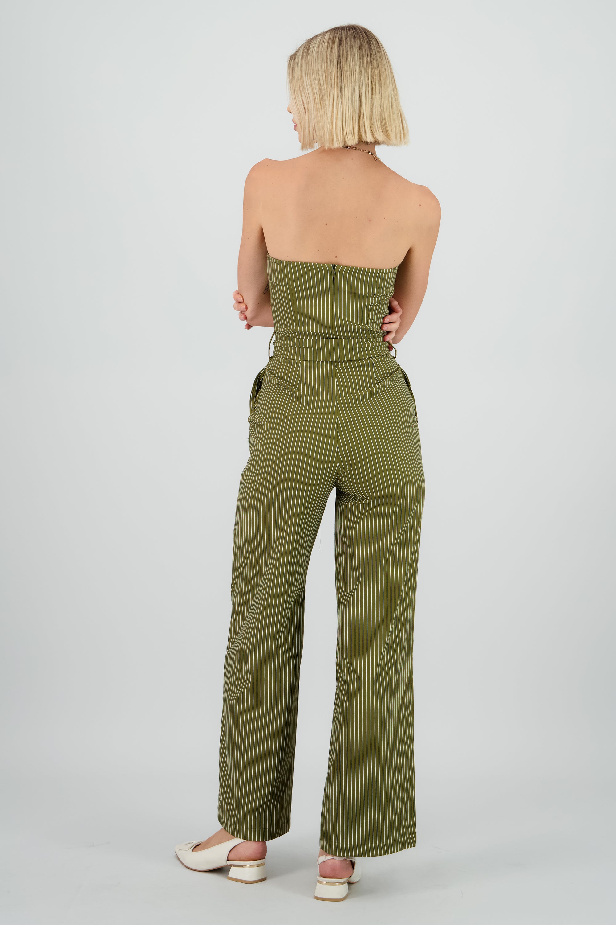 Jumpsuit strapples rayas detalle laso OLIVO