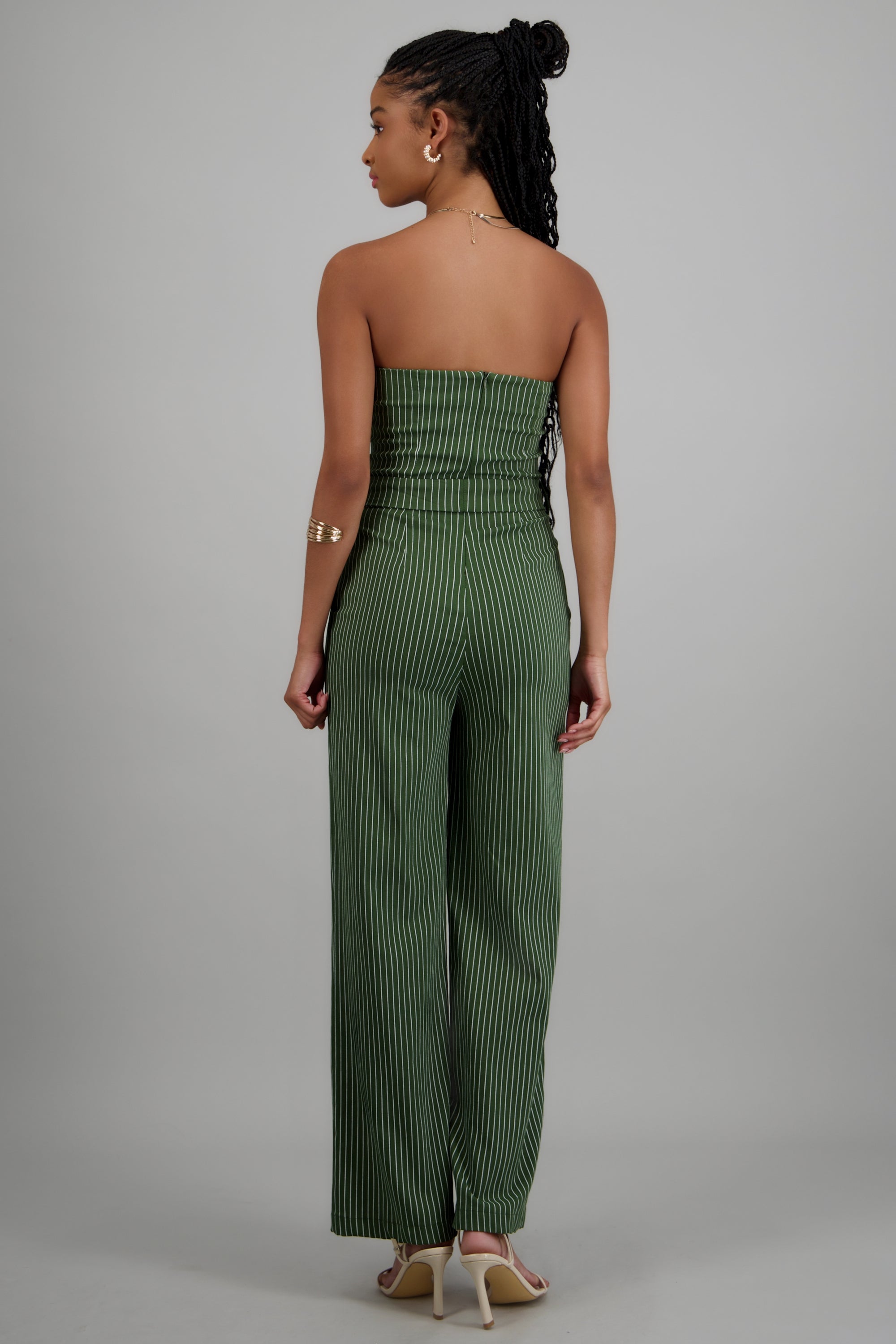 Jumpsuit strapless rayas detalle laso OLIVO COMBO