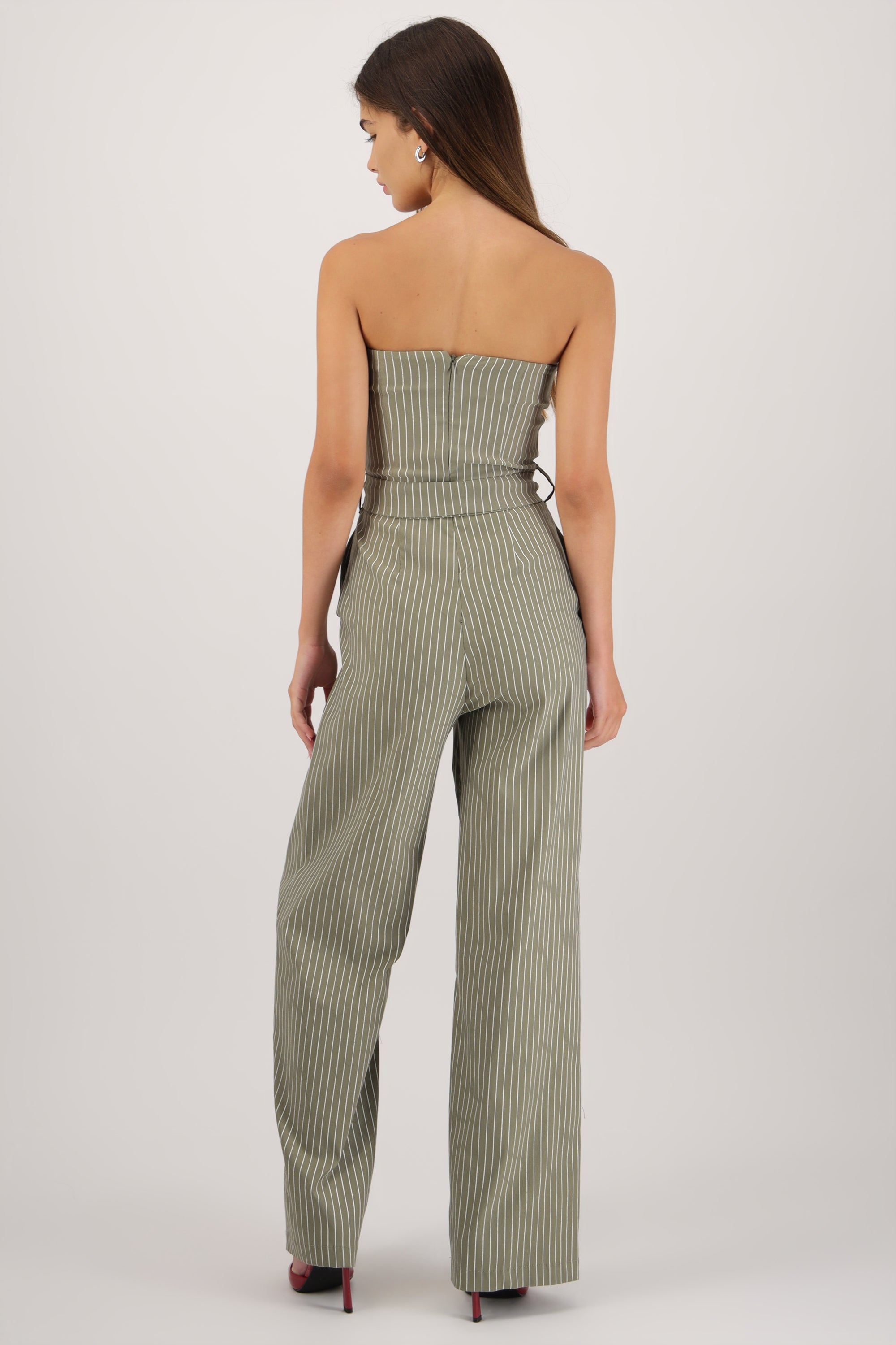 Jumpsuit strapless rayas detalle laso VERDE OBSCURO