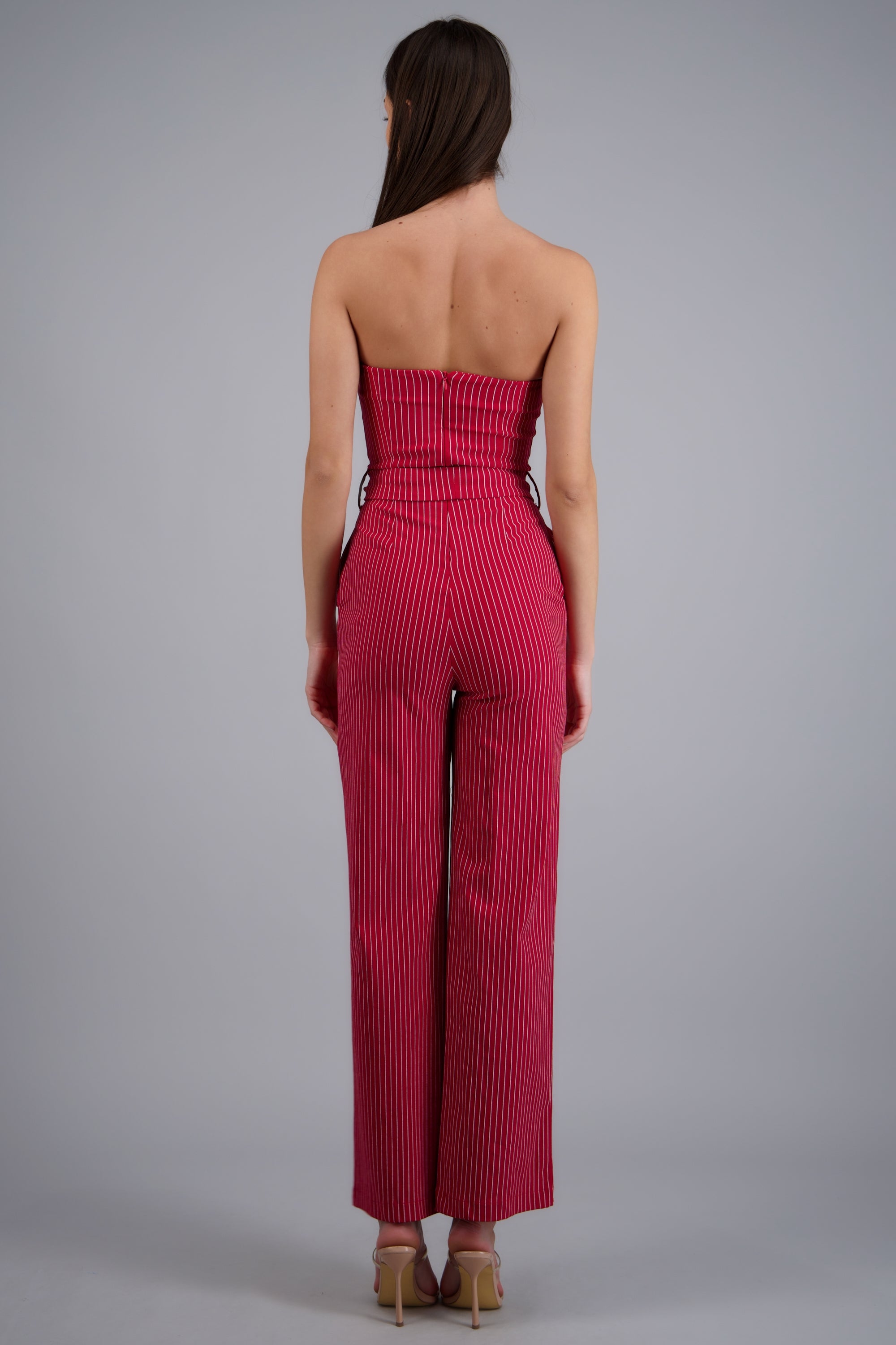 JUMPSUIT STRAPPLES RAYAS DET LASO ROJO TOMATE