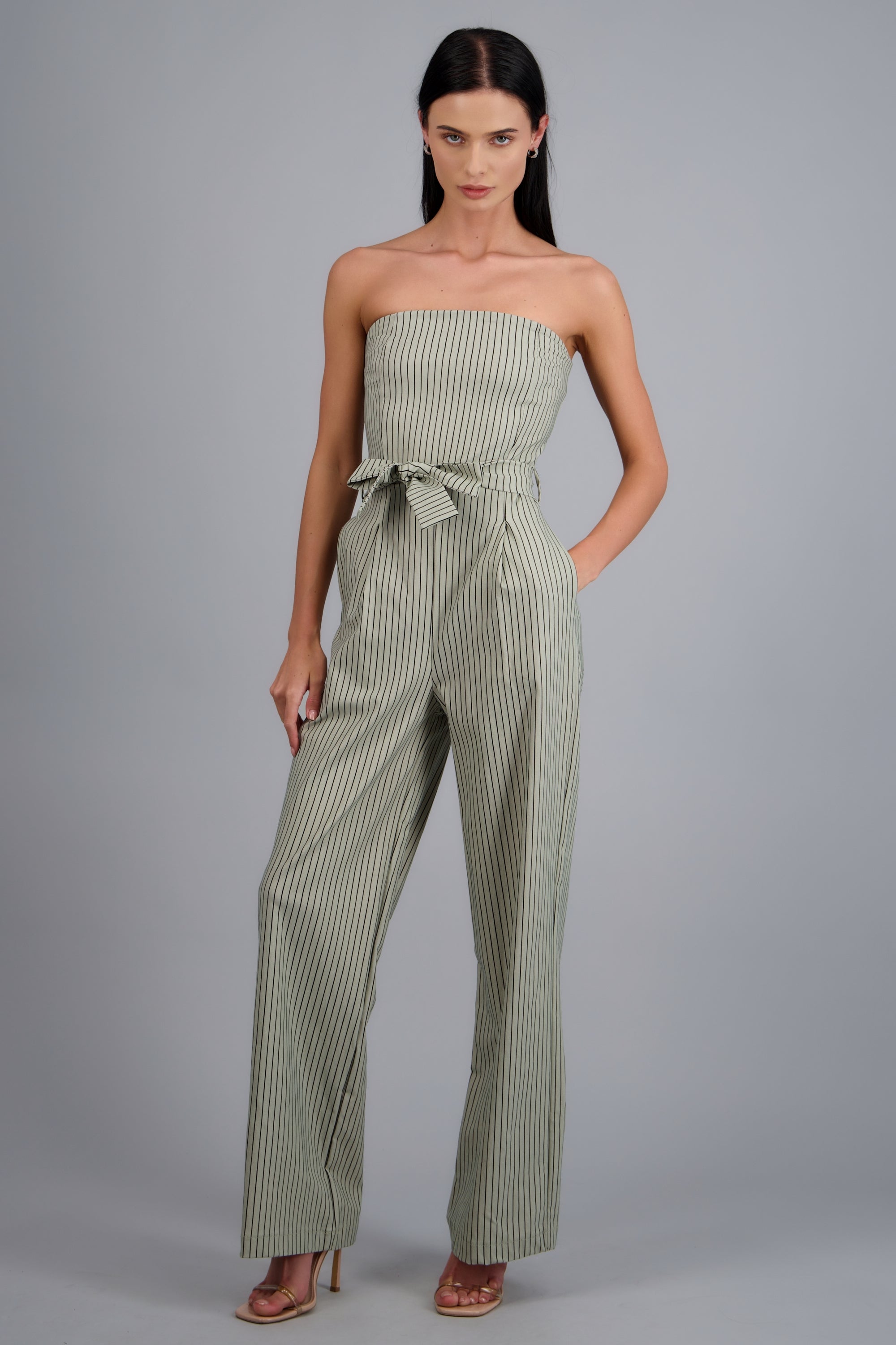 JUMPSUIT STRAPPLES RAYAS DET LASO GREIGE