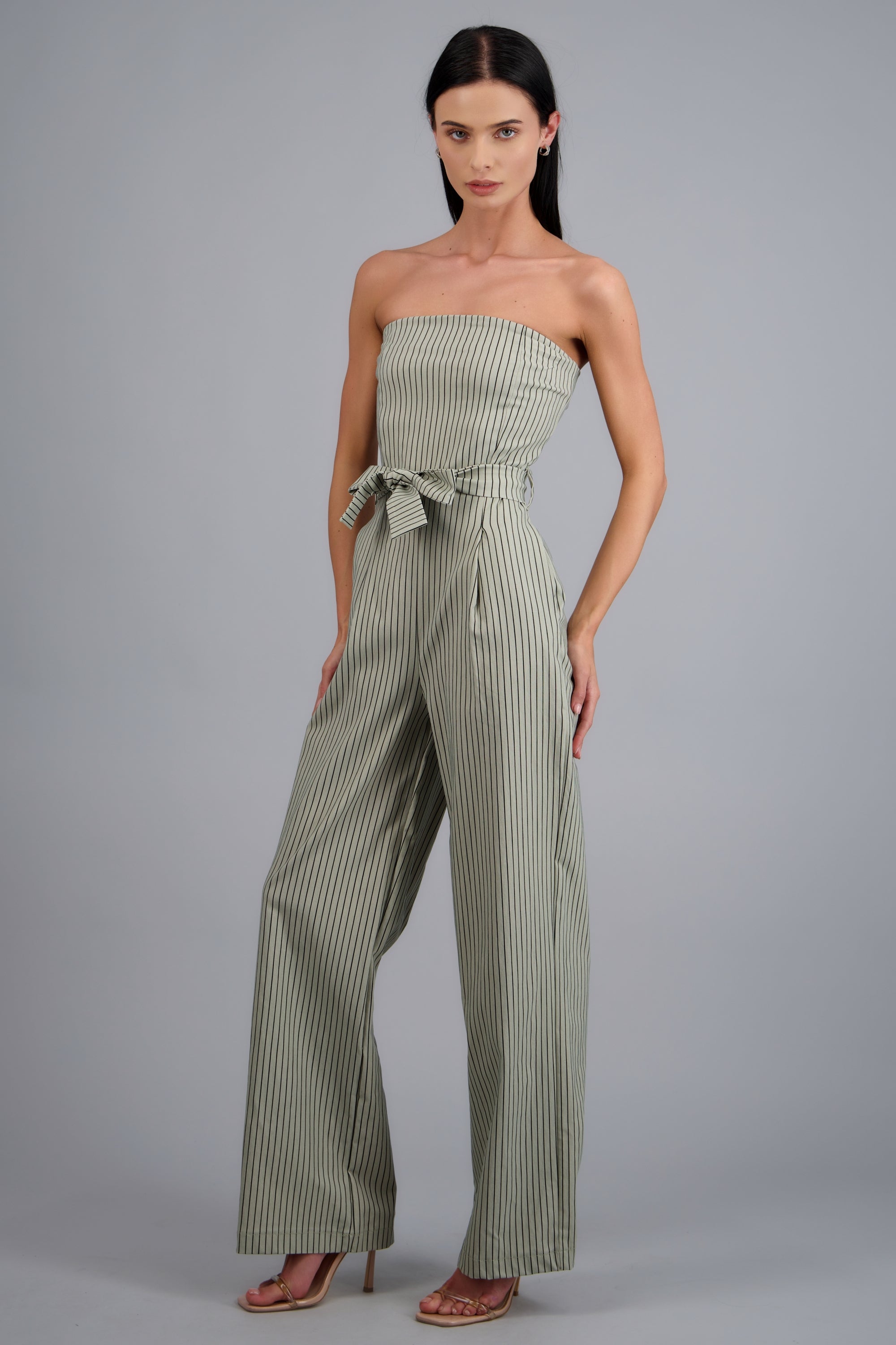 JUMPSUIT STRAPPLES RAYAS DET LASO GREIGE
