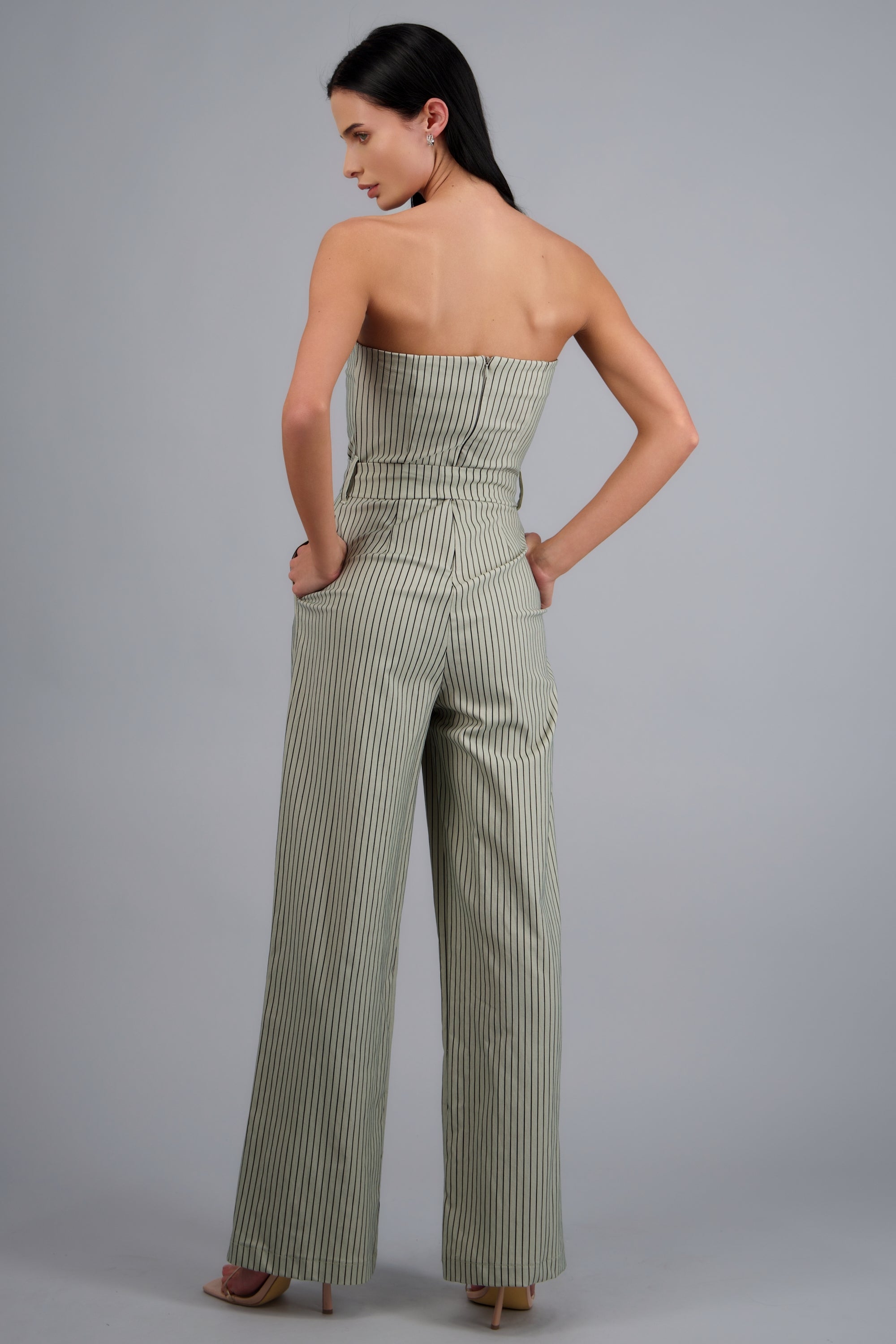 JUMPSUIT STRAPPLES RAYAS DET LASO GREIGE