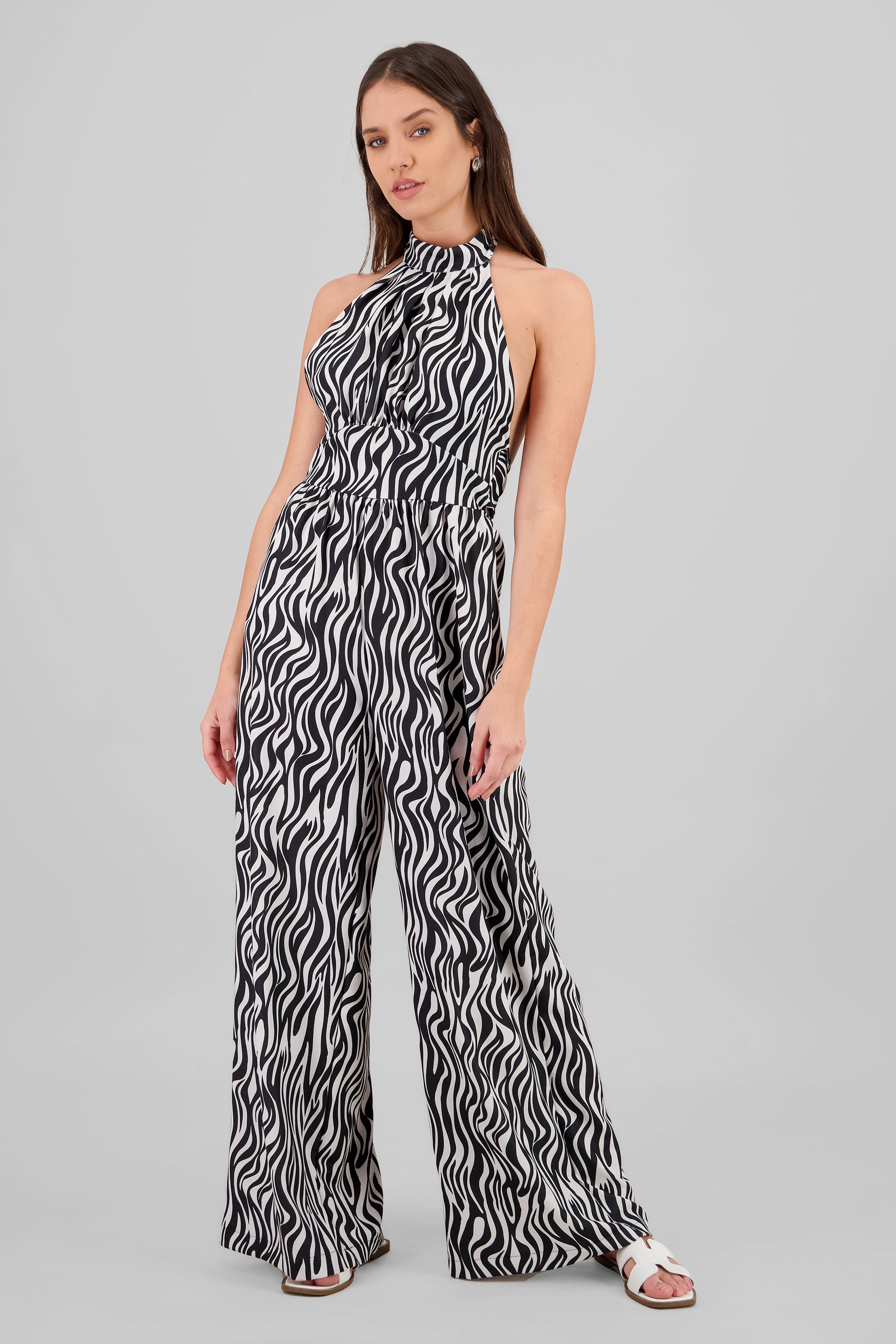 Jumpsuit halter estampado zebra NEGRO COMBO