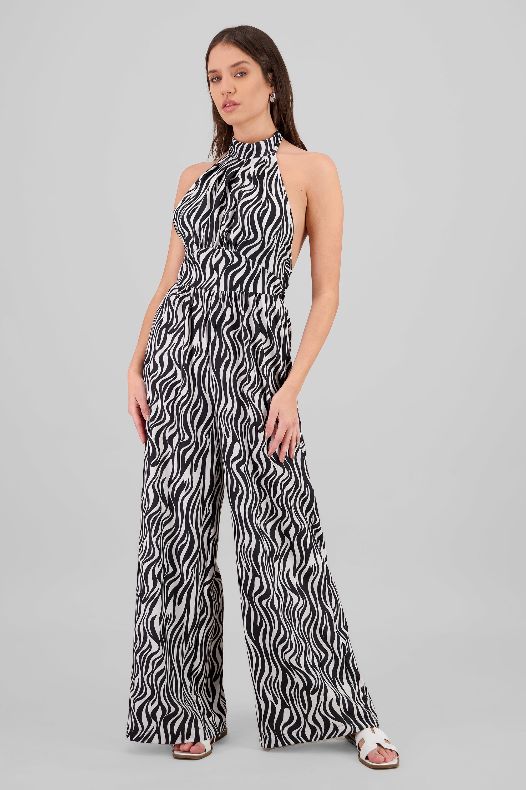 Jumpsuit halter estampado zebra NEGRO COMBO