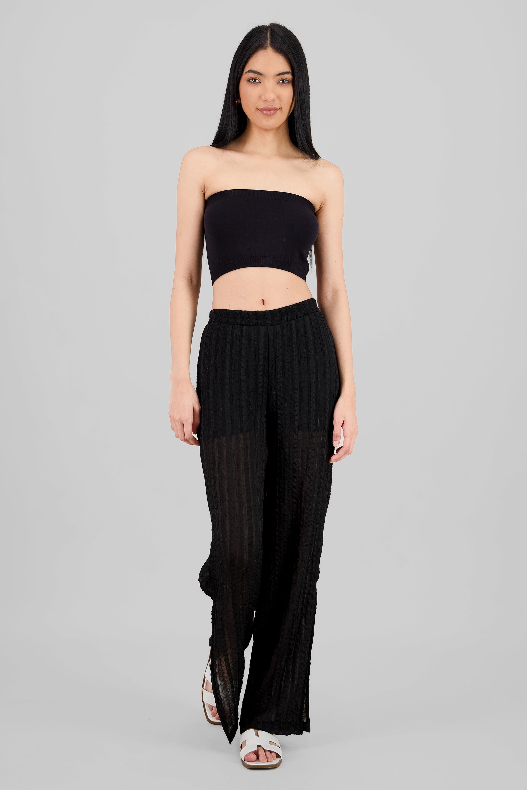 Pantalon amplio detalle lurex NEGRO