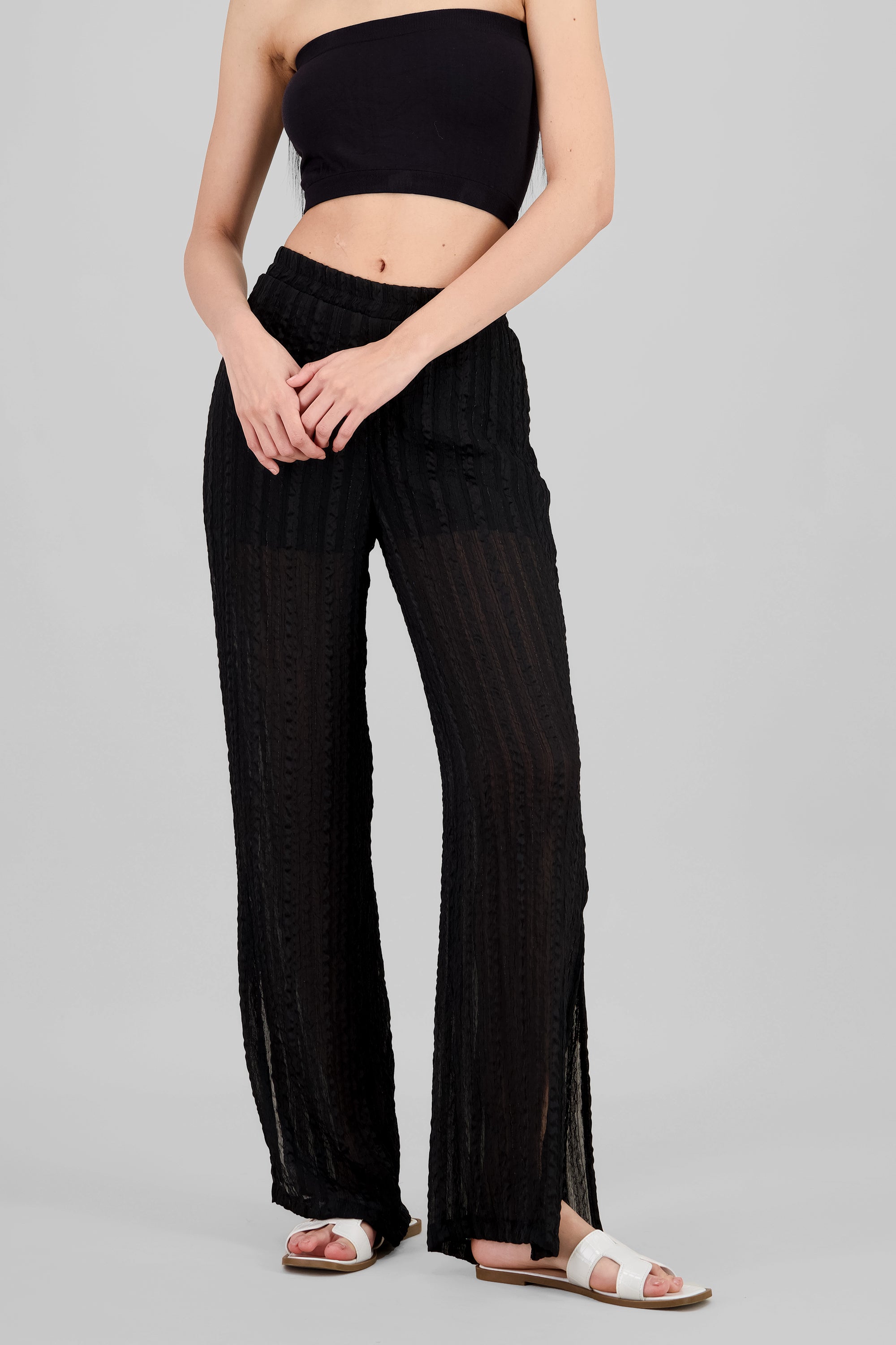 Pantalon amplio detalle lurex NEGRO