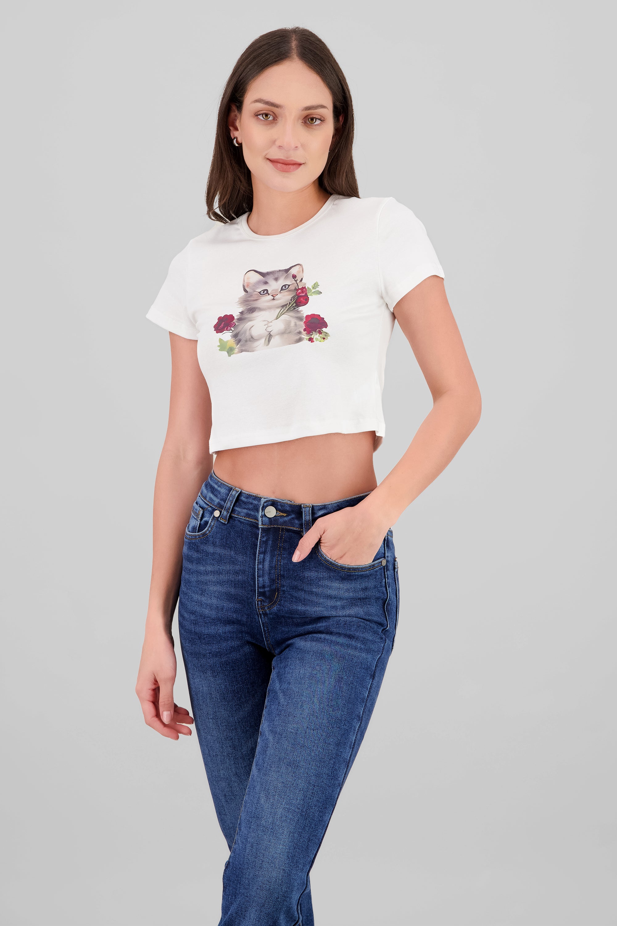 Top estampadp gatito BLANCO COMBO