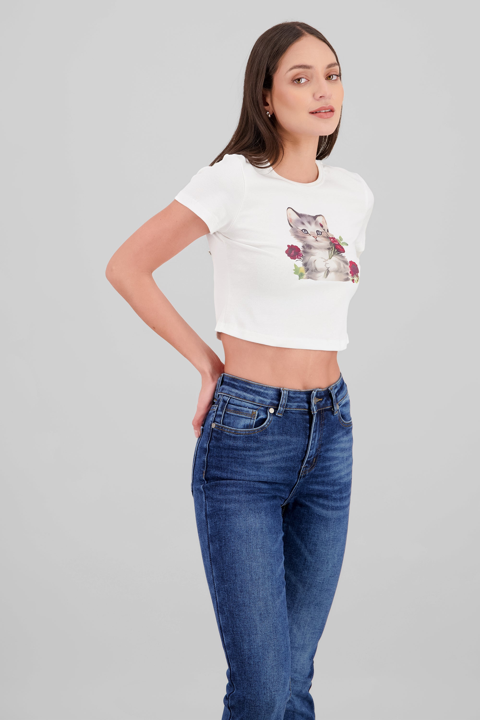 Top estampadp gatito BLANCO COMBO