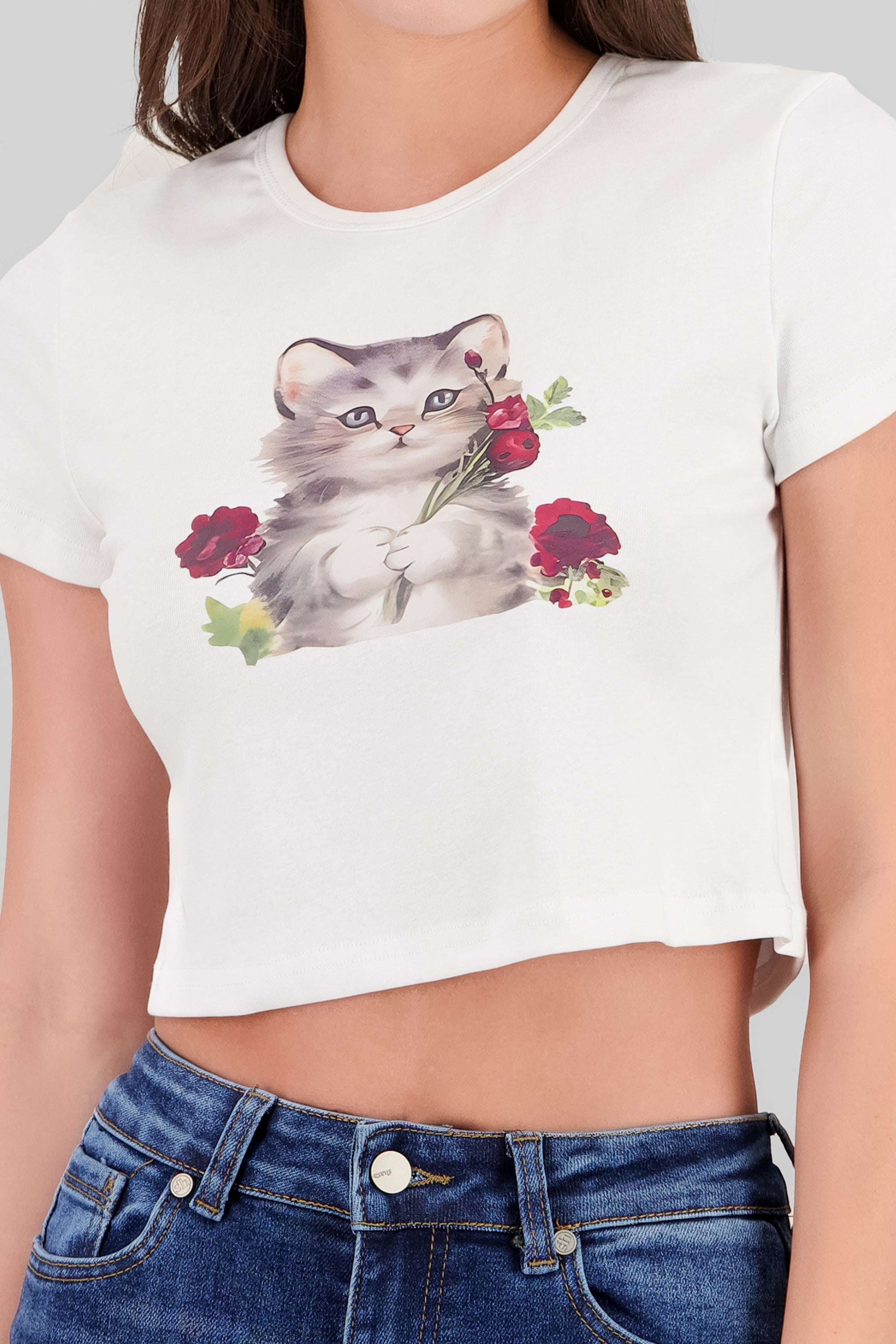 Top estampadp gatito BLANCO COMBO
