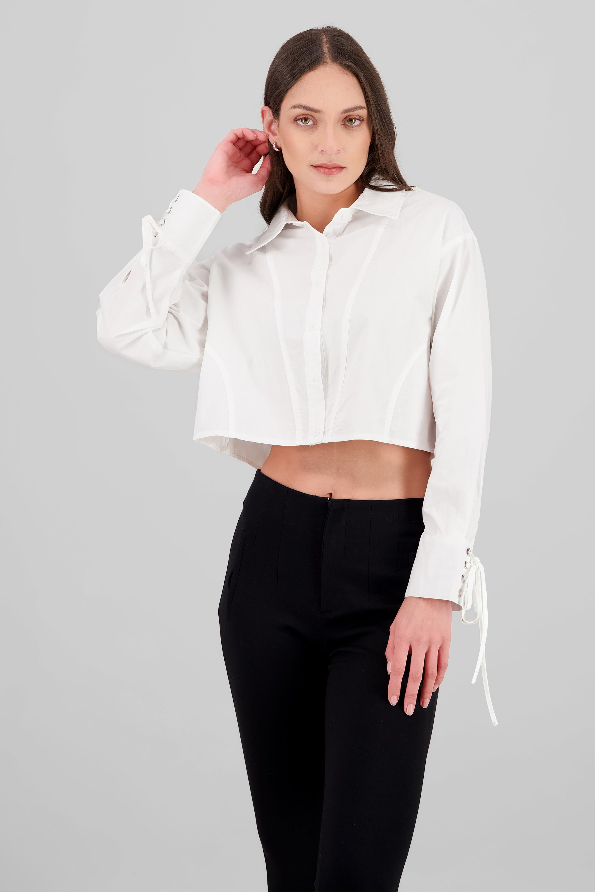 Camisa con lace up detalle BLANCO