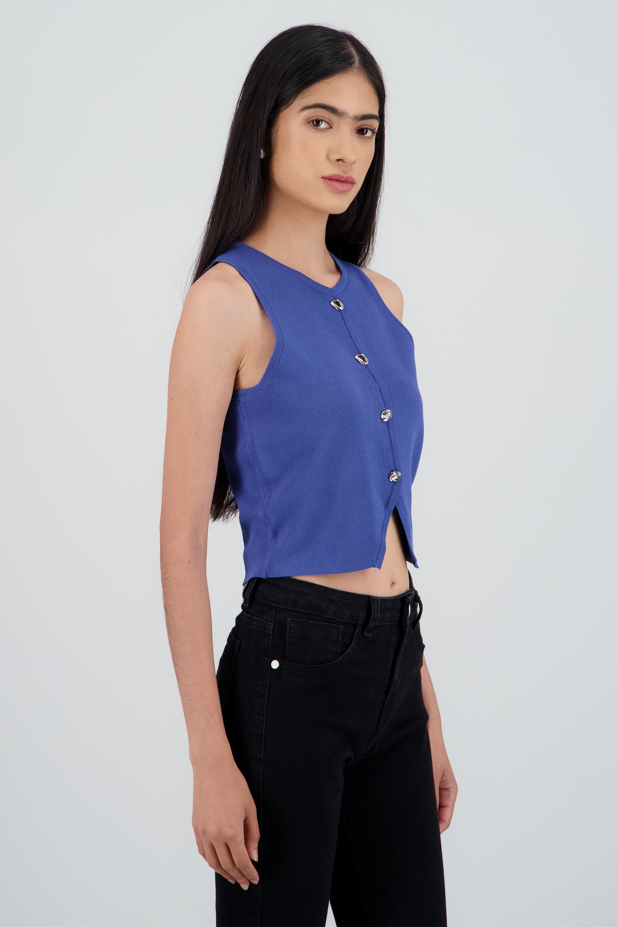 Top corto tejido detalle botones INDIGO