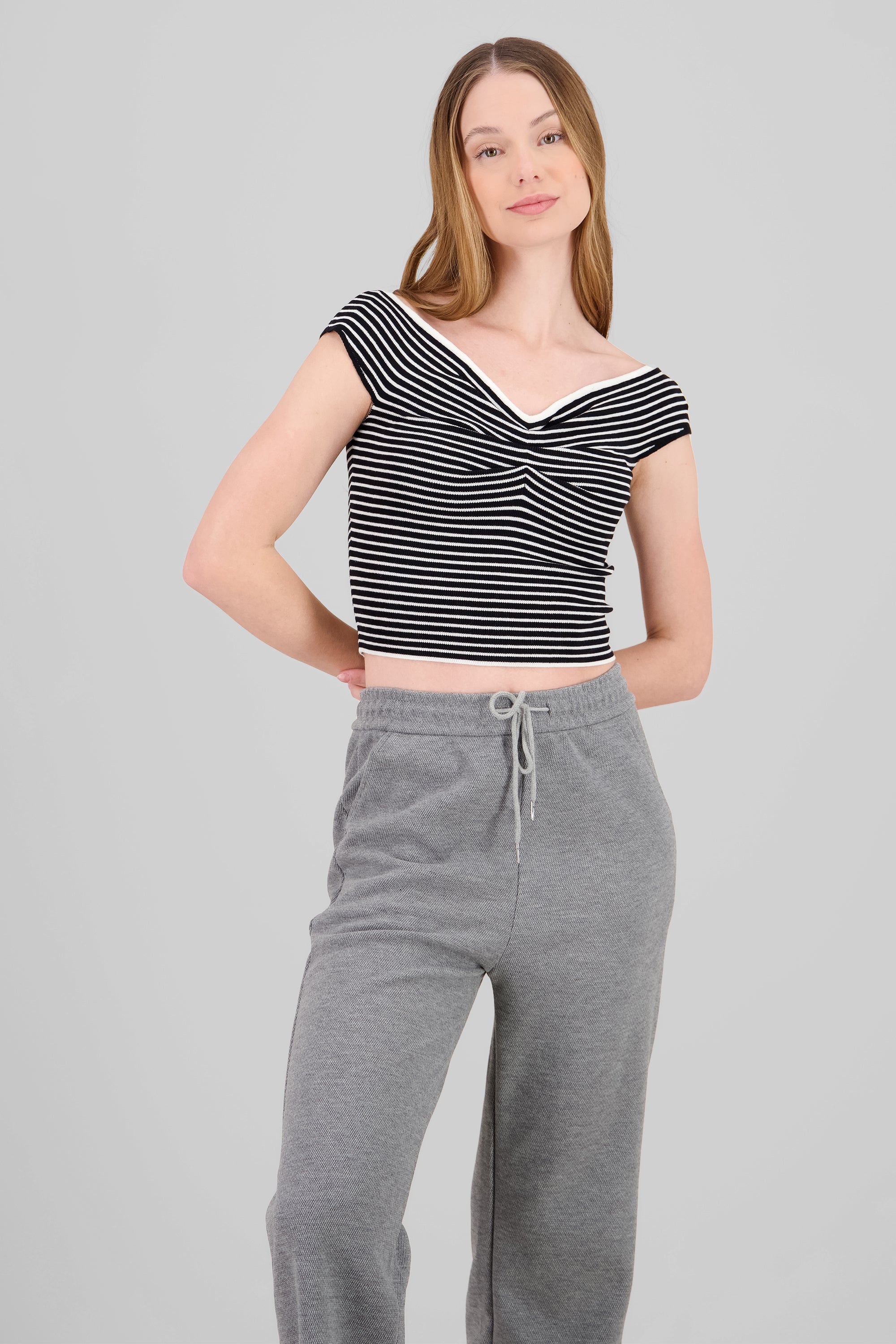 Top off shoulder detalle frunce BLANCO COMBO