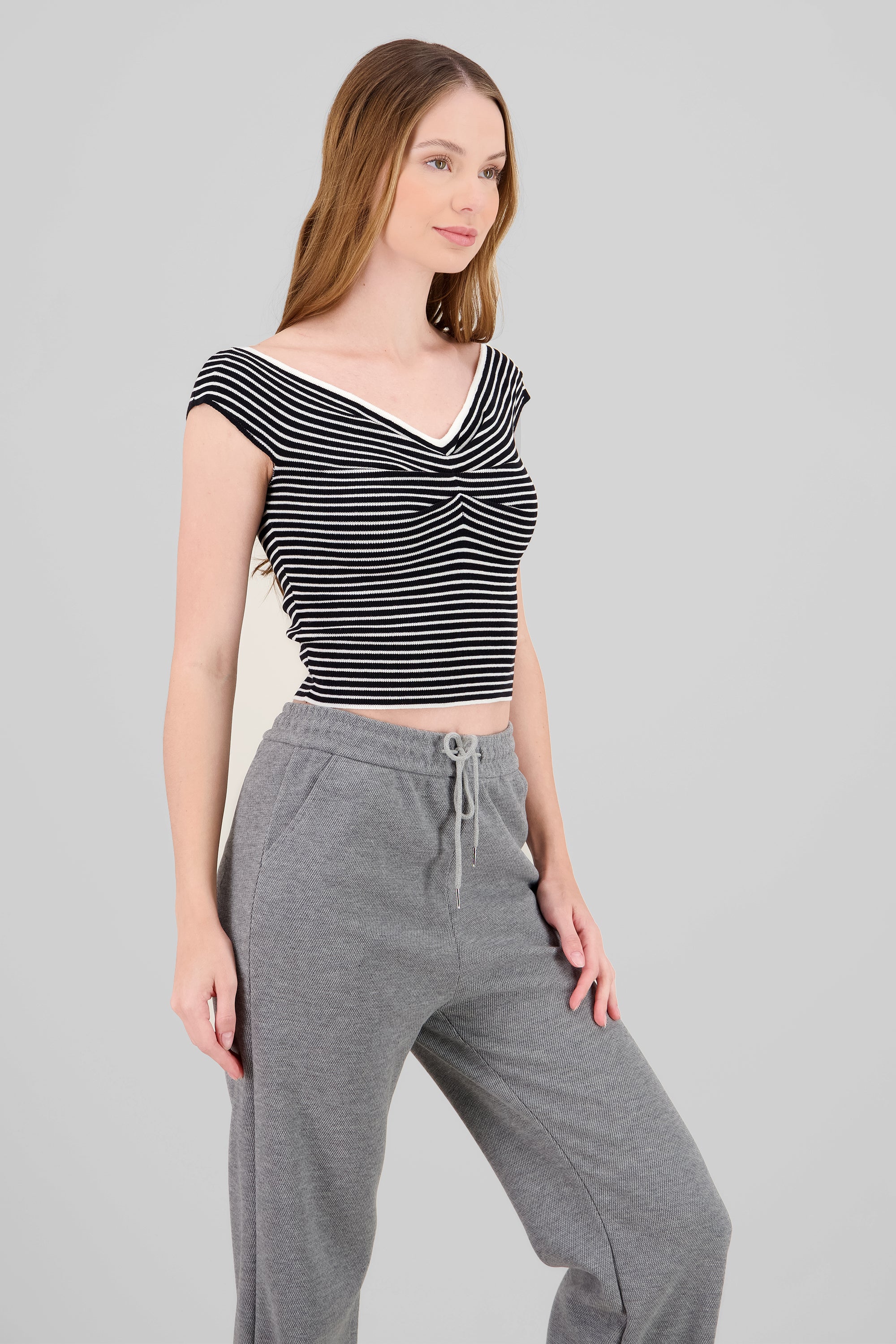 Top off shoulder detalle frunce BLANCO COMBO