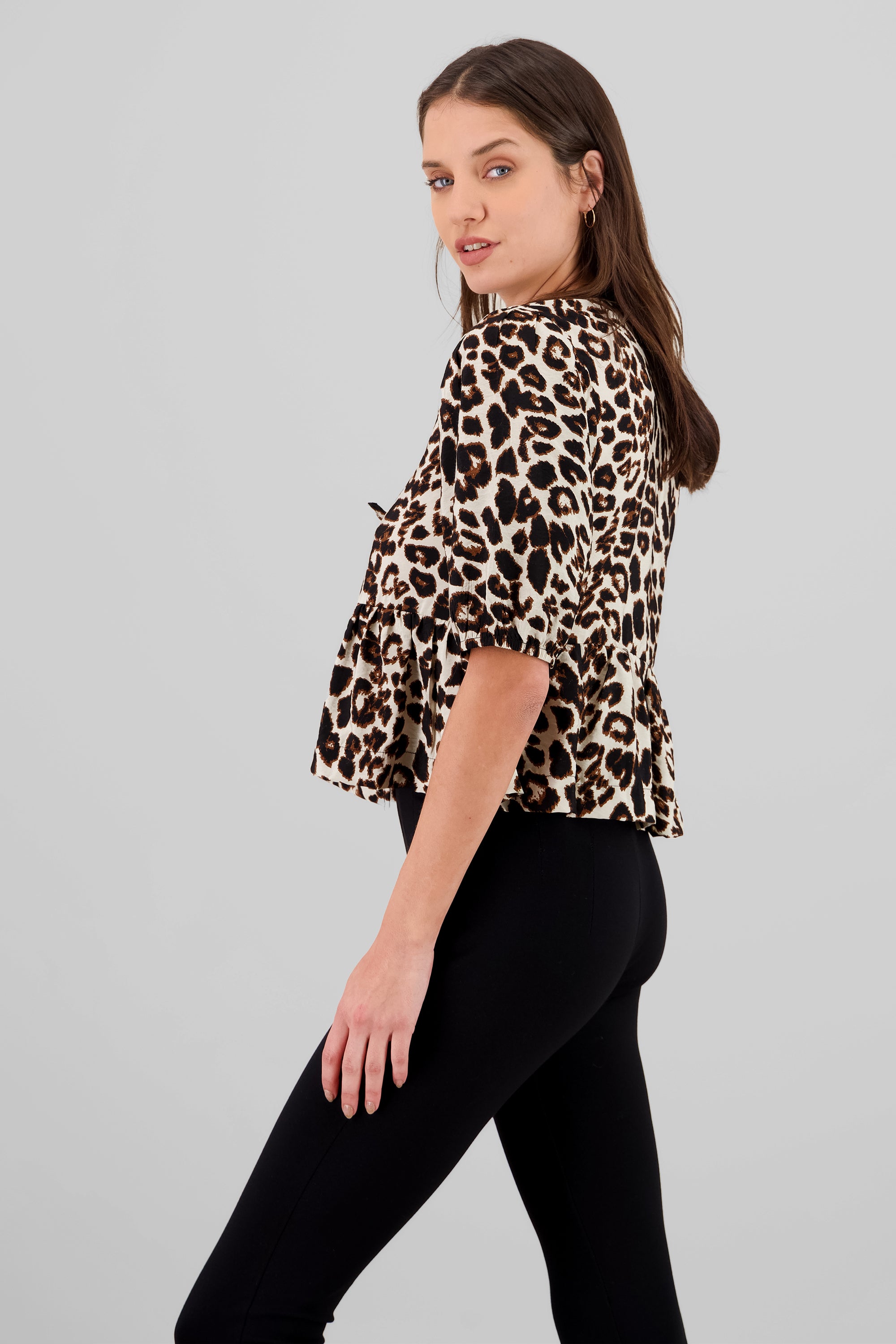 Blusa mangas abullonadas animal print KHAKI COMBO