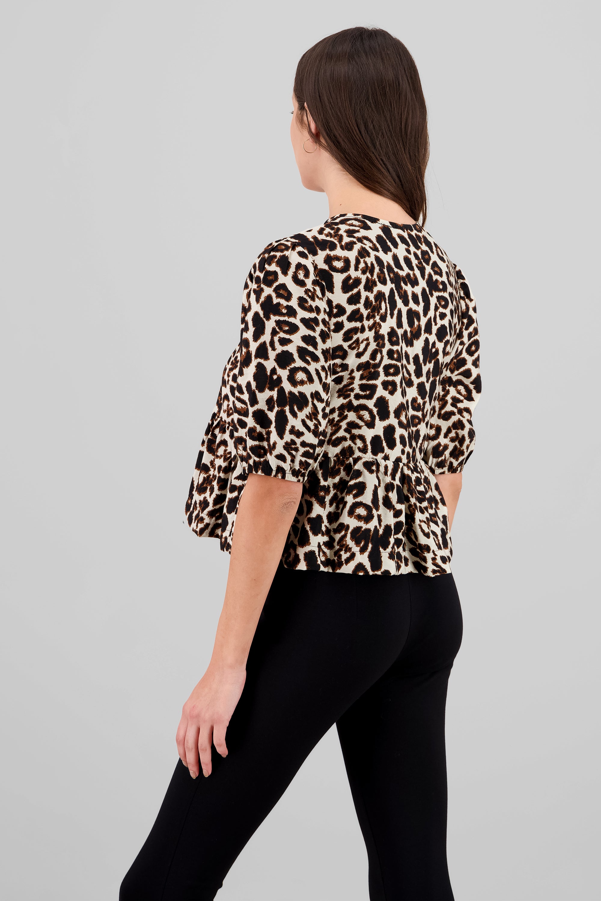 Blusa mangas abullonadas animal print KHAKI COMBO